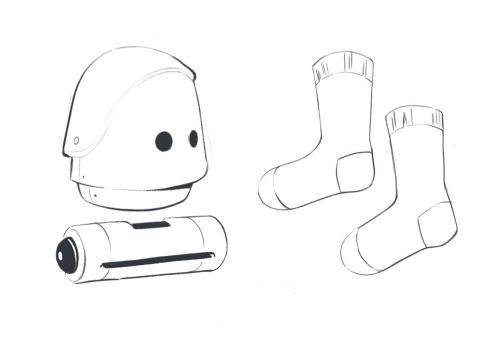 A robot and a pair of socks