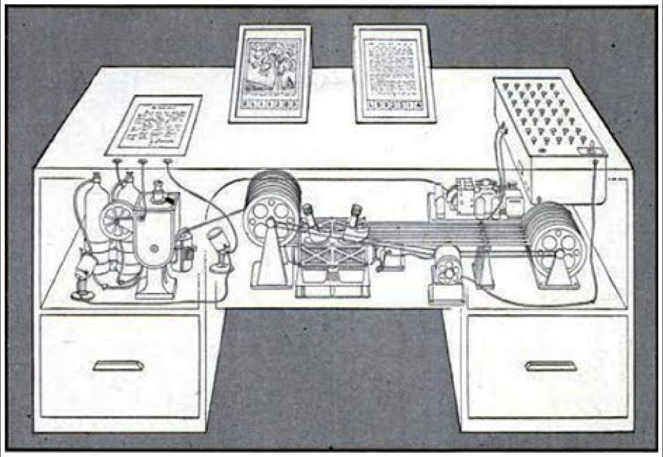 Vannevar even created a small informative diagram of this desk-bound vision. Marketing chops 101.