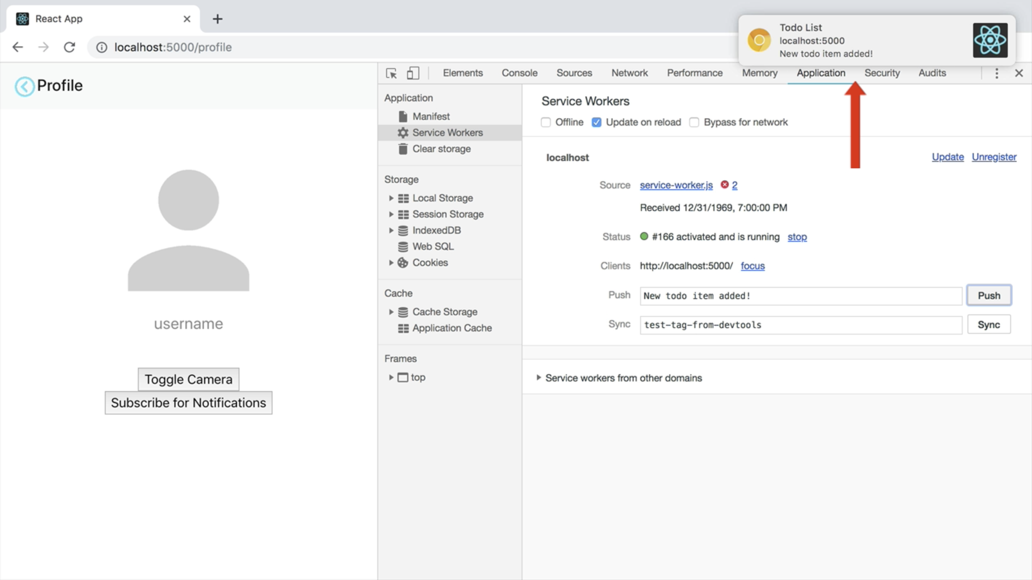 image showing the push notification pop up