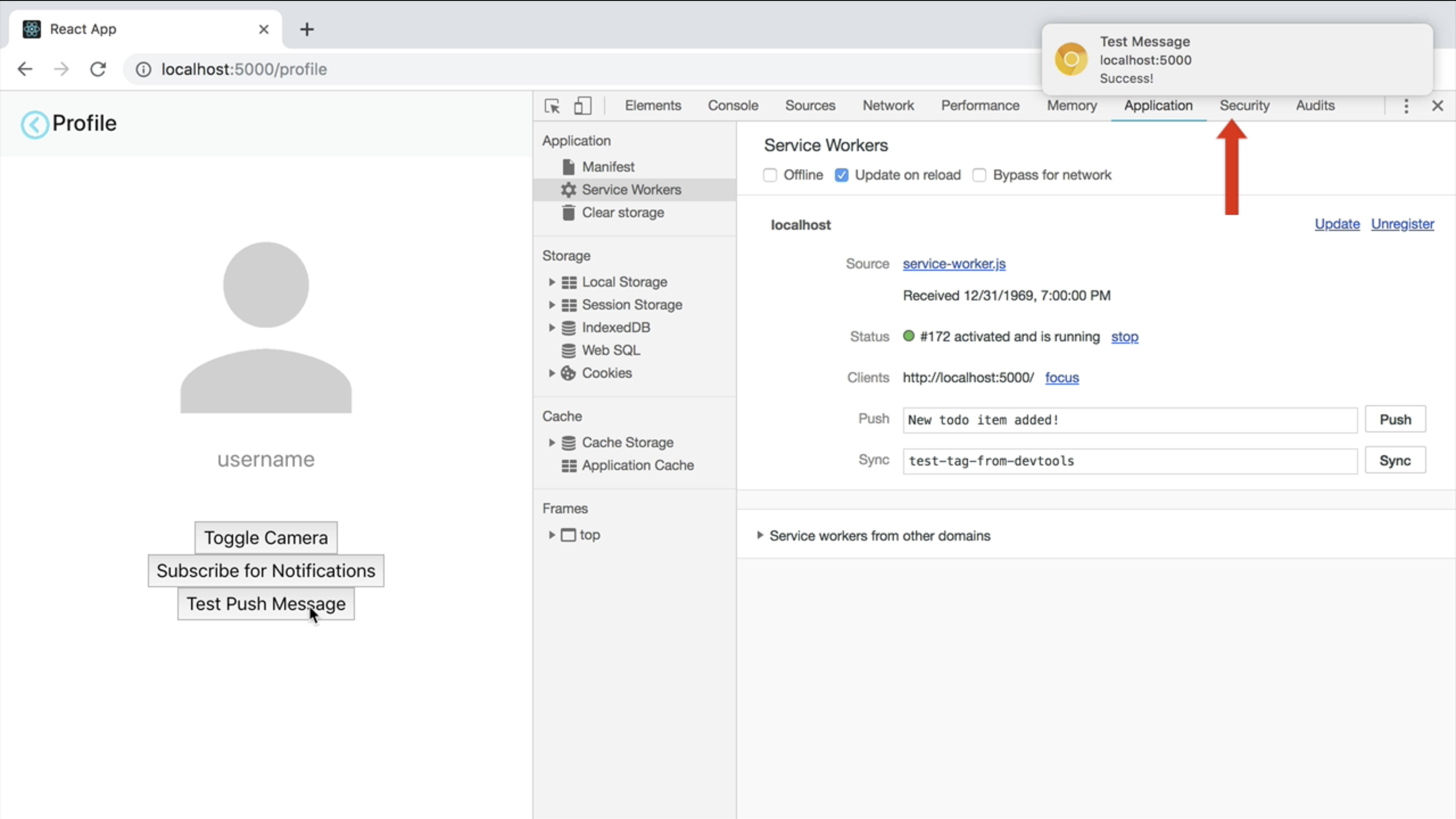 image of the successful push test