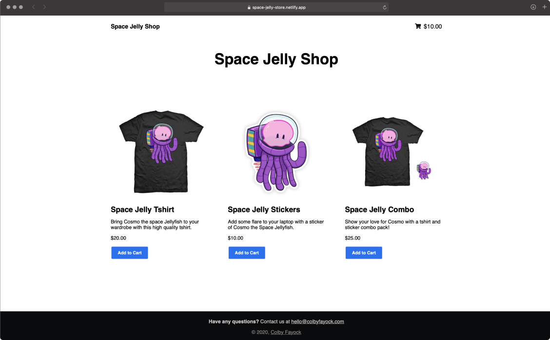 a screenshot of space jelly shop interface