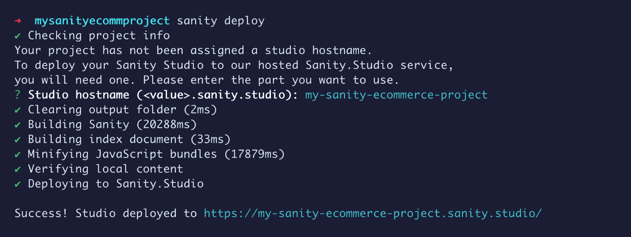 Successfully deployed Sanity Studio to the cloud