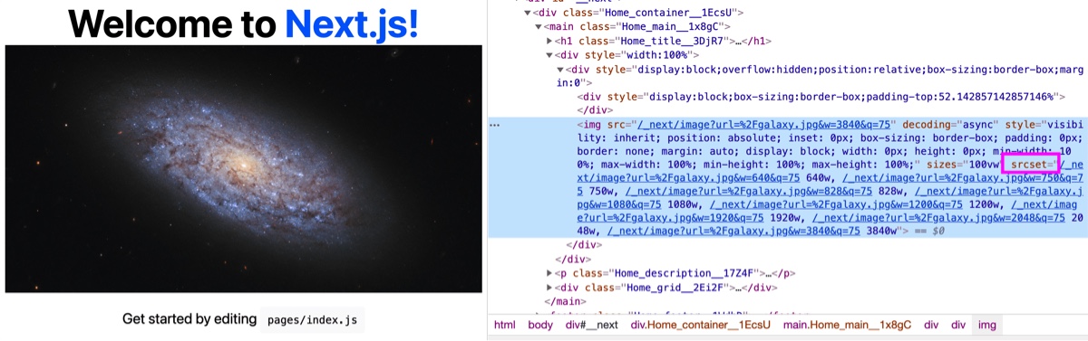 Next.js responsive Image with srcset
