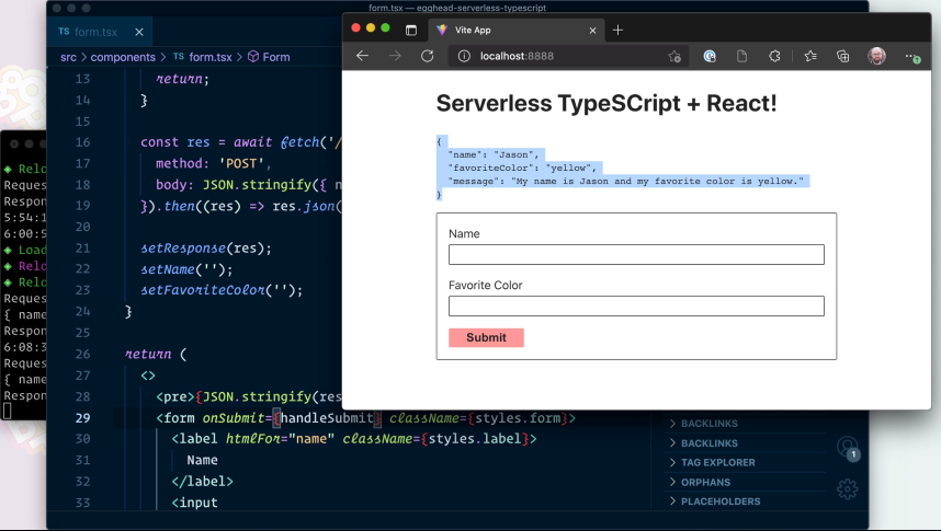 Jason sends submits form data to a serverless function
