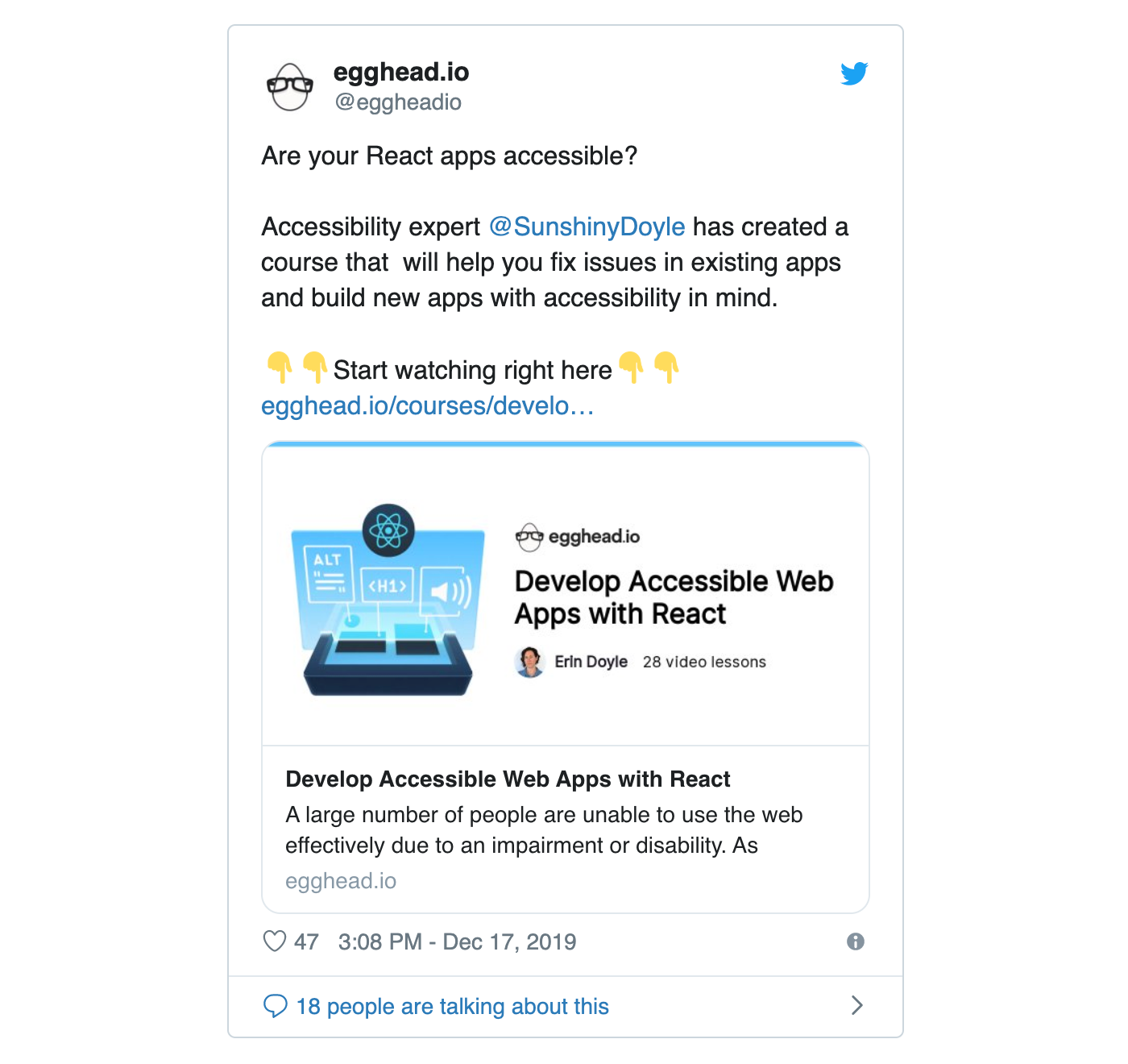 egghead course announcement tweet
