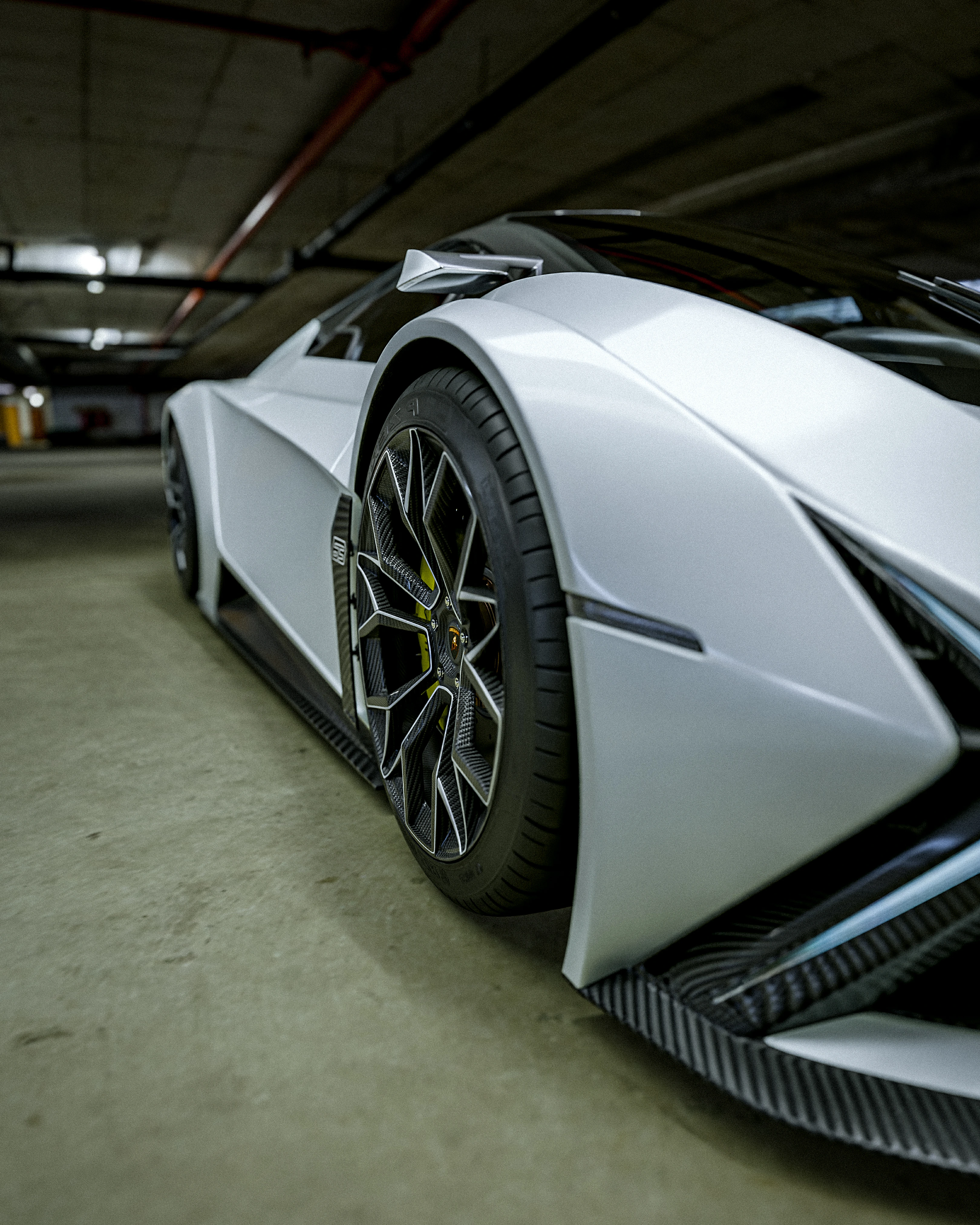 A photorealistic 3D render of a classic car.