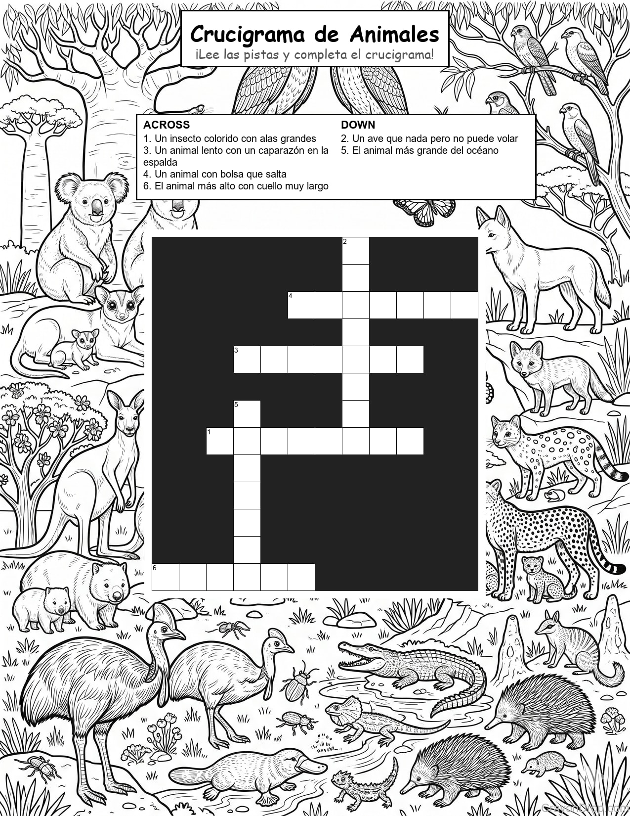 Cw Animals página para colorear