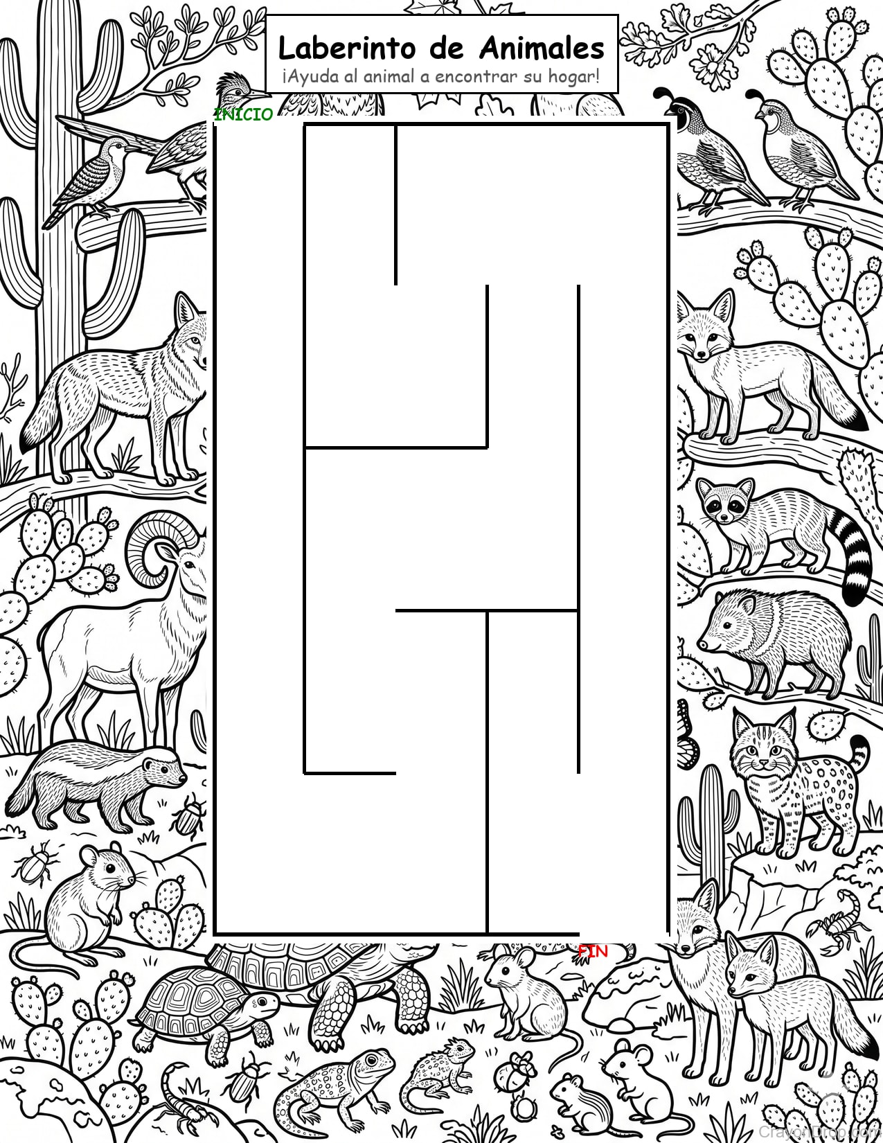 Maze Animals página para colorear