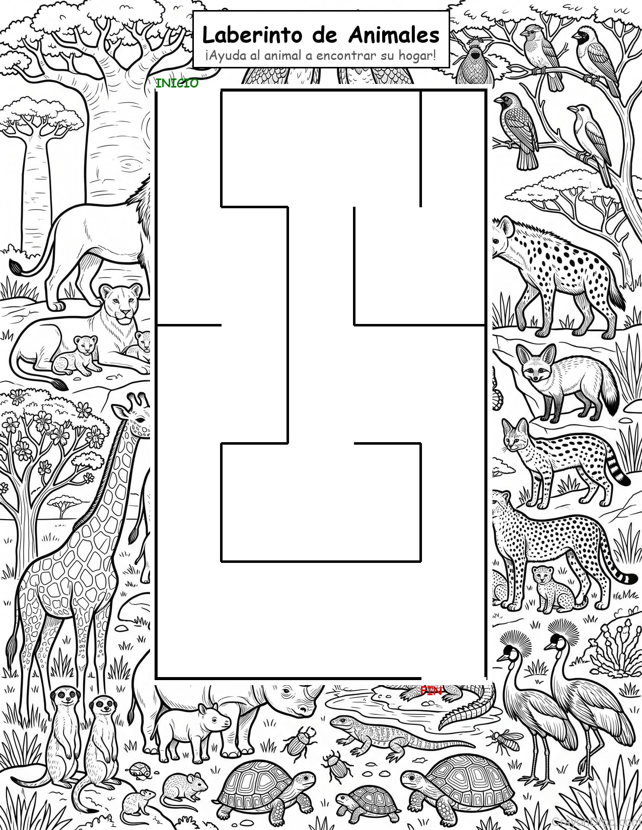 Maze Animals página para colorear