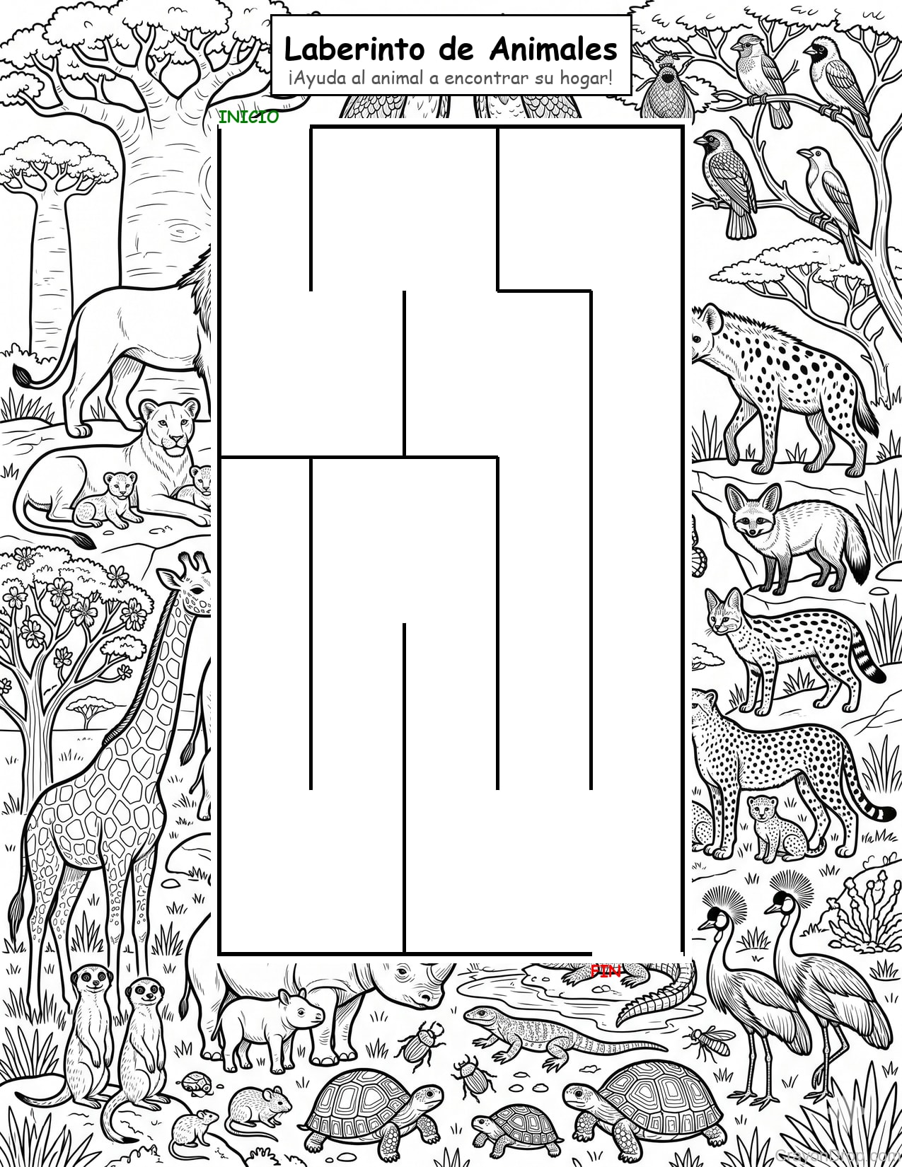 Maze Animals página para colorear