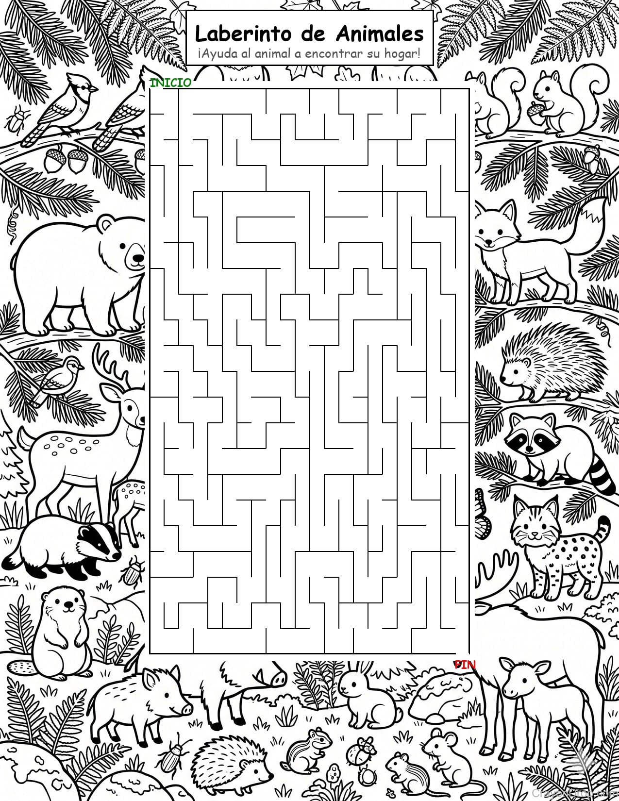 Maze Animals Hard página para colorear