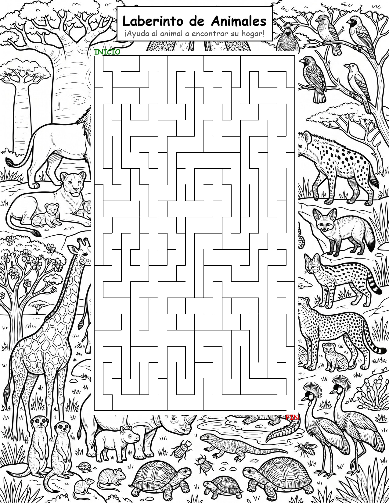 Maze Animals Hard página para colorear