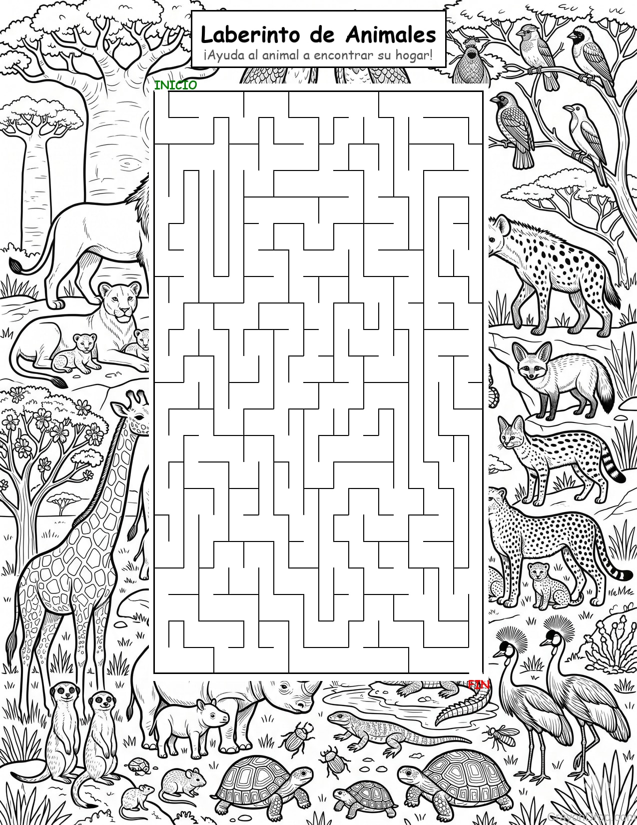 Maze Animals Hard página para colorear
