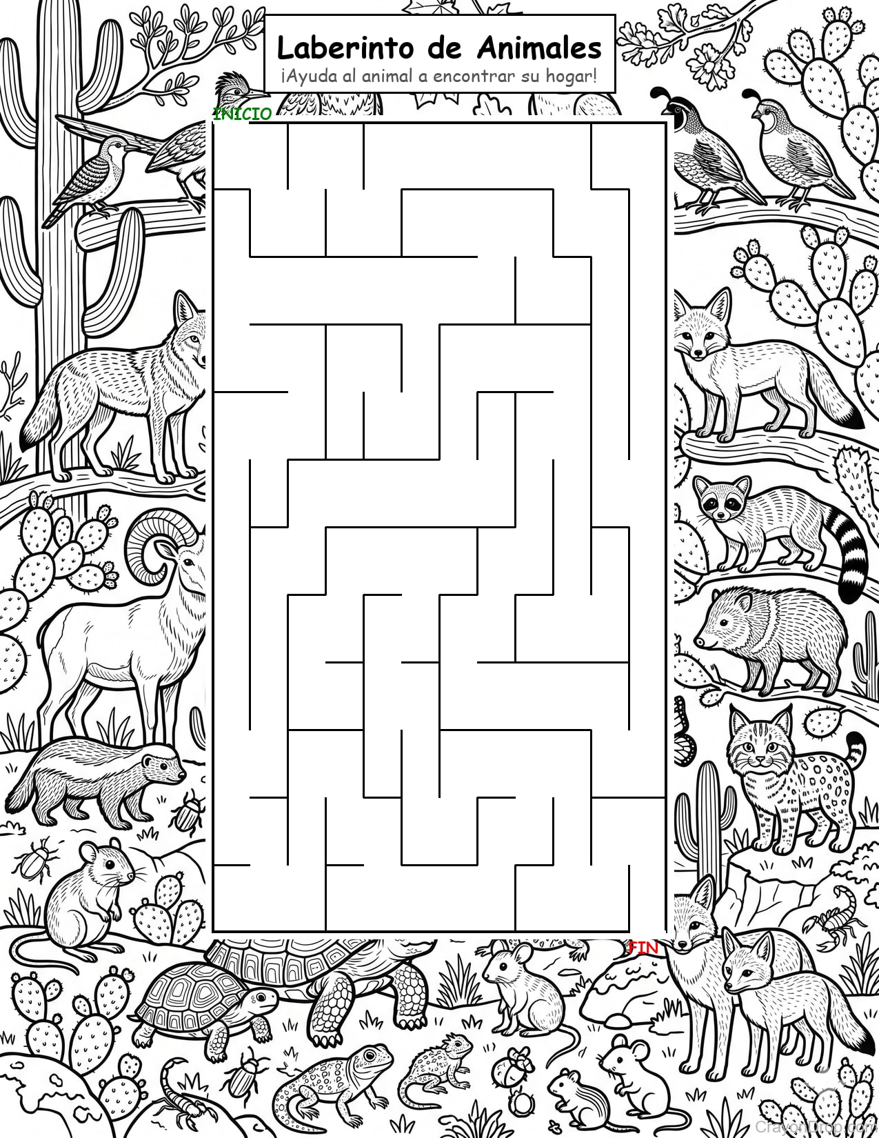 Maze Animals página para colorear