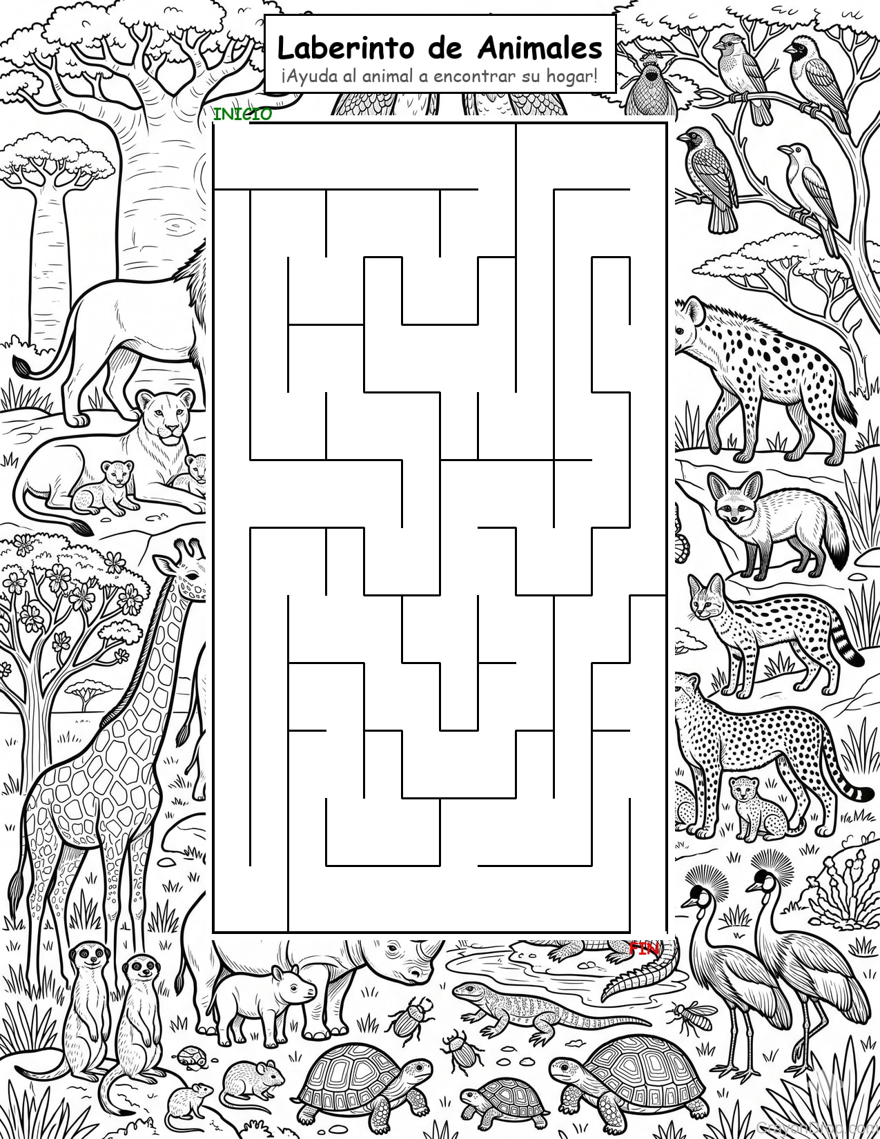 Maze Animals página para colorear