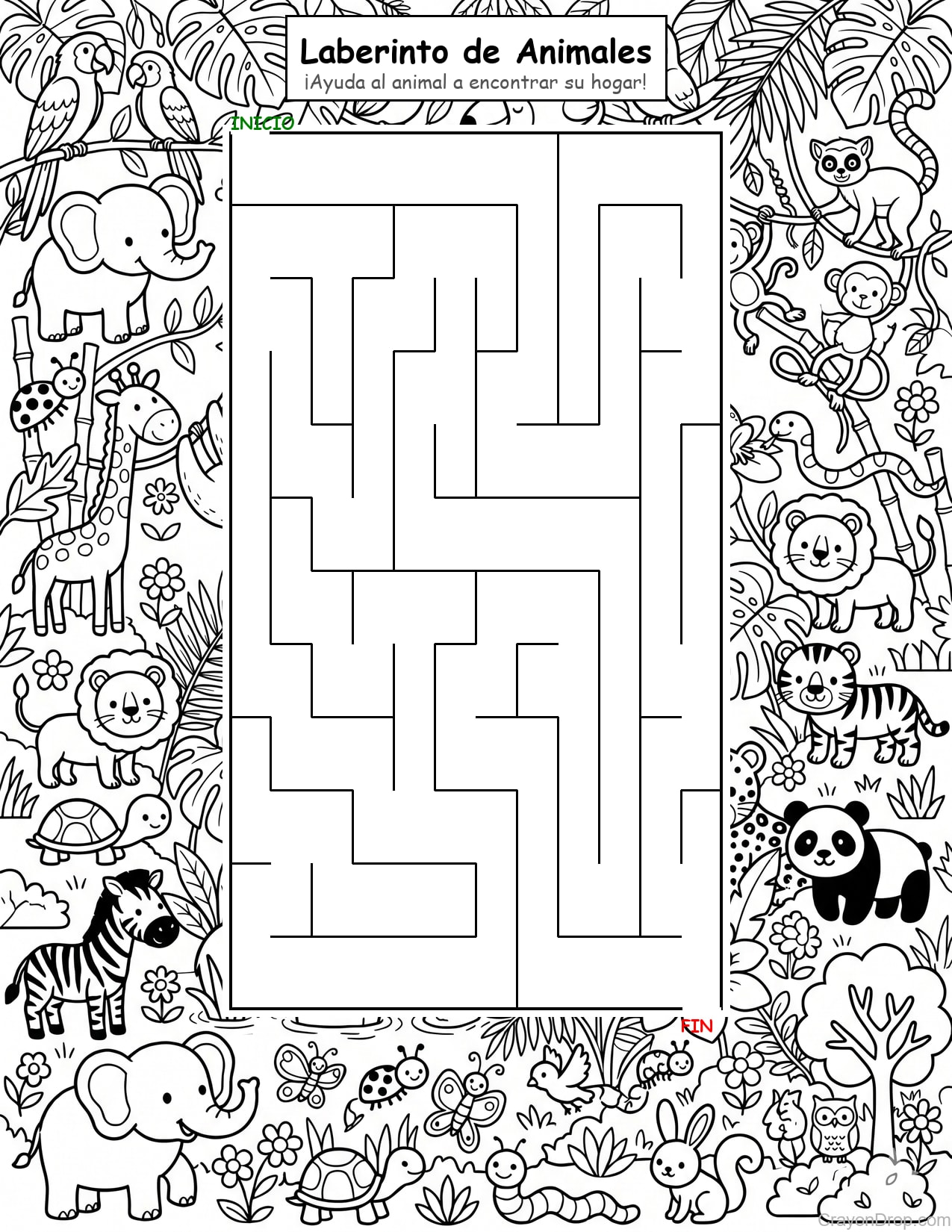 Maze Animals página para colorear