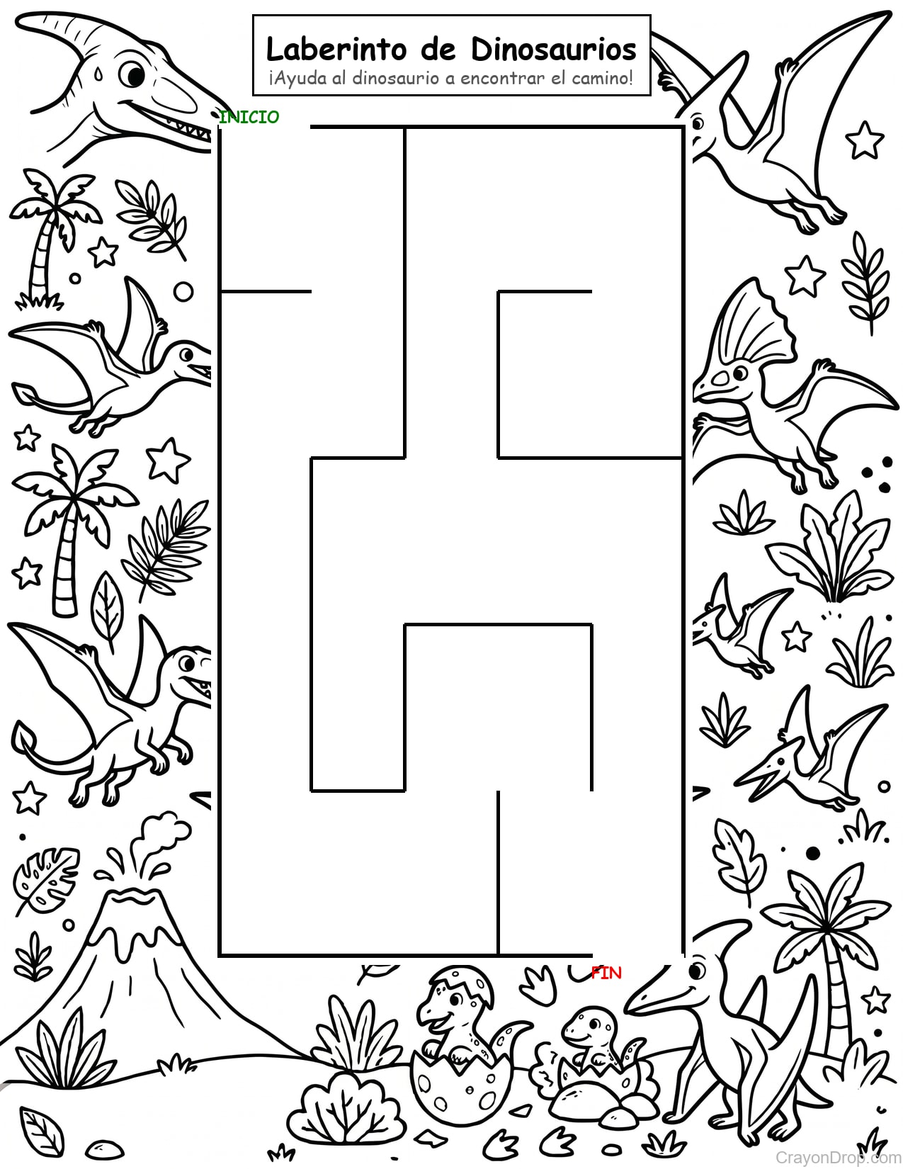 Maze Dino página para colorear