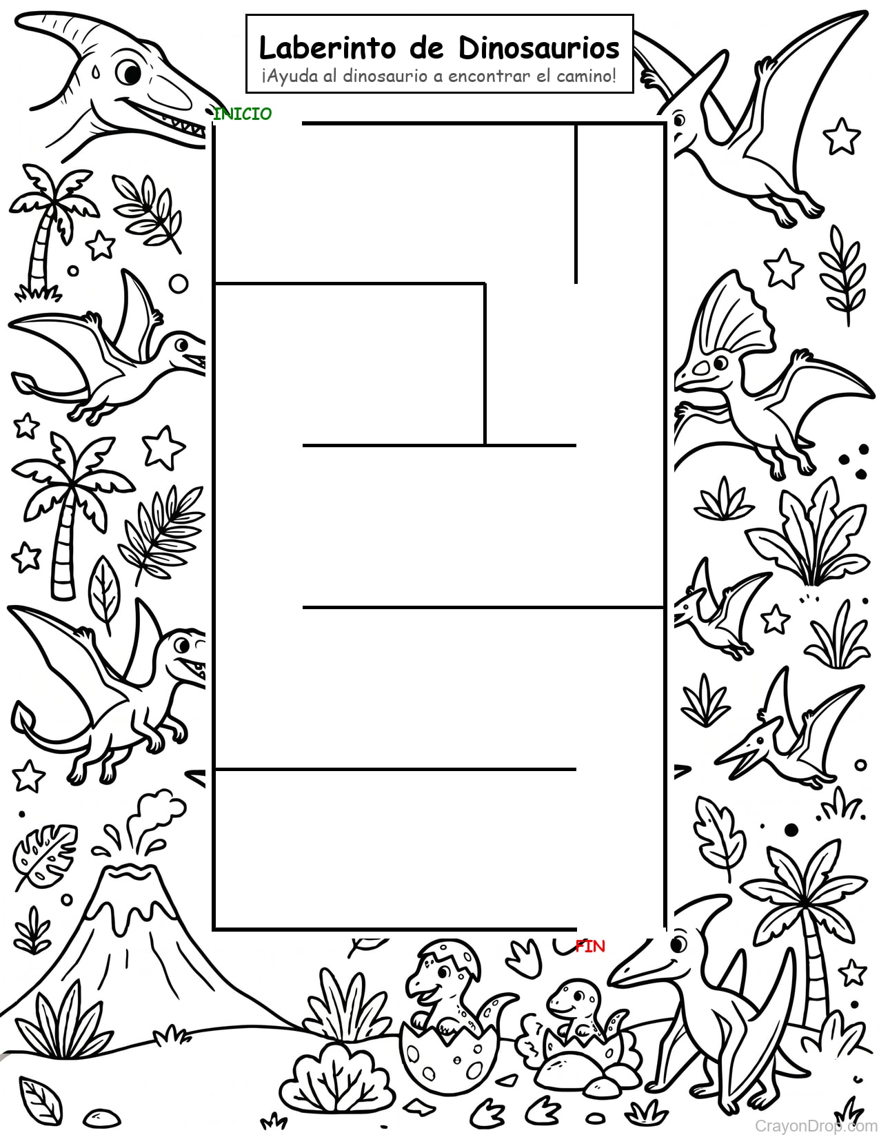 Maze Dino página para colorear