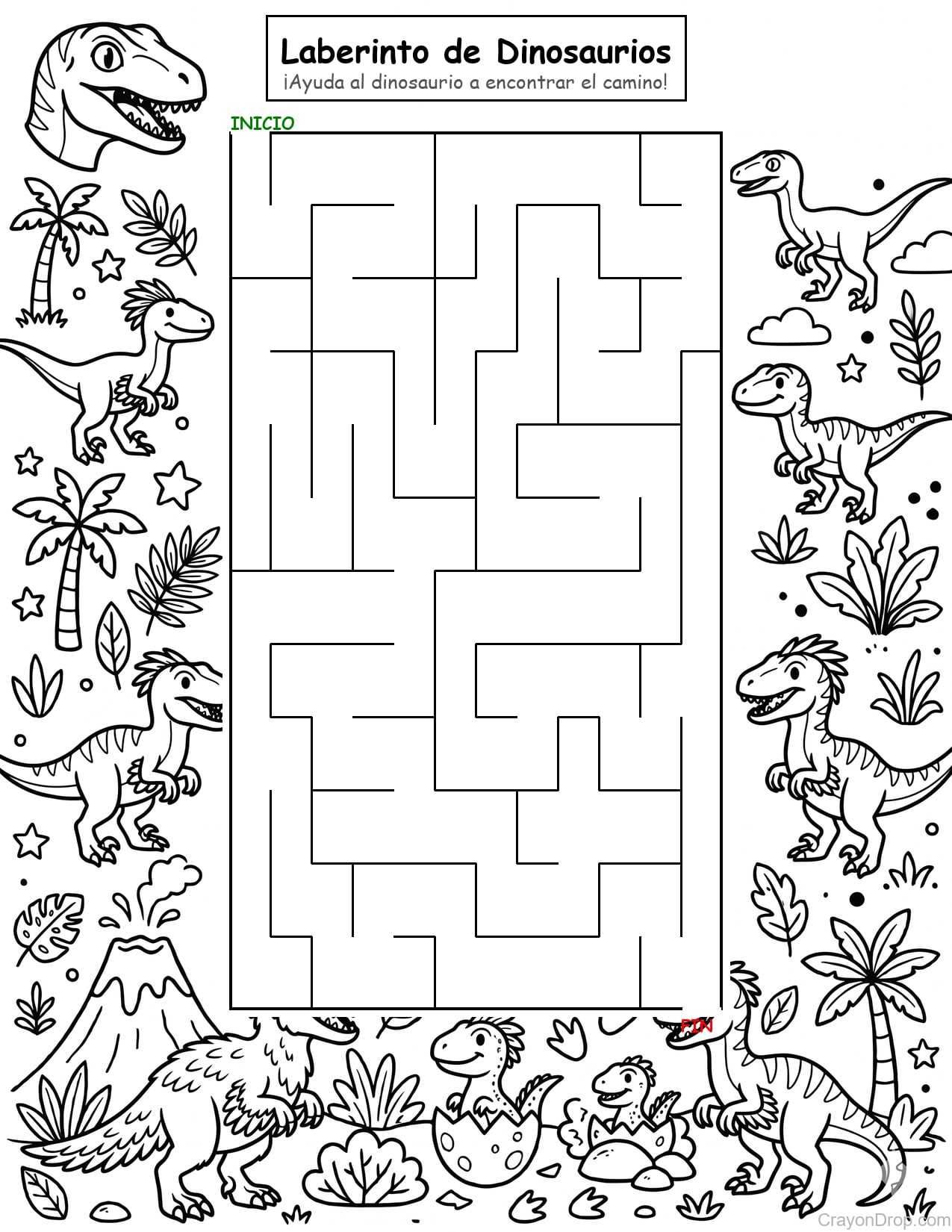 Maze Dino página para colorear