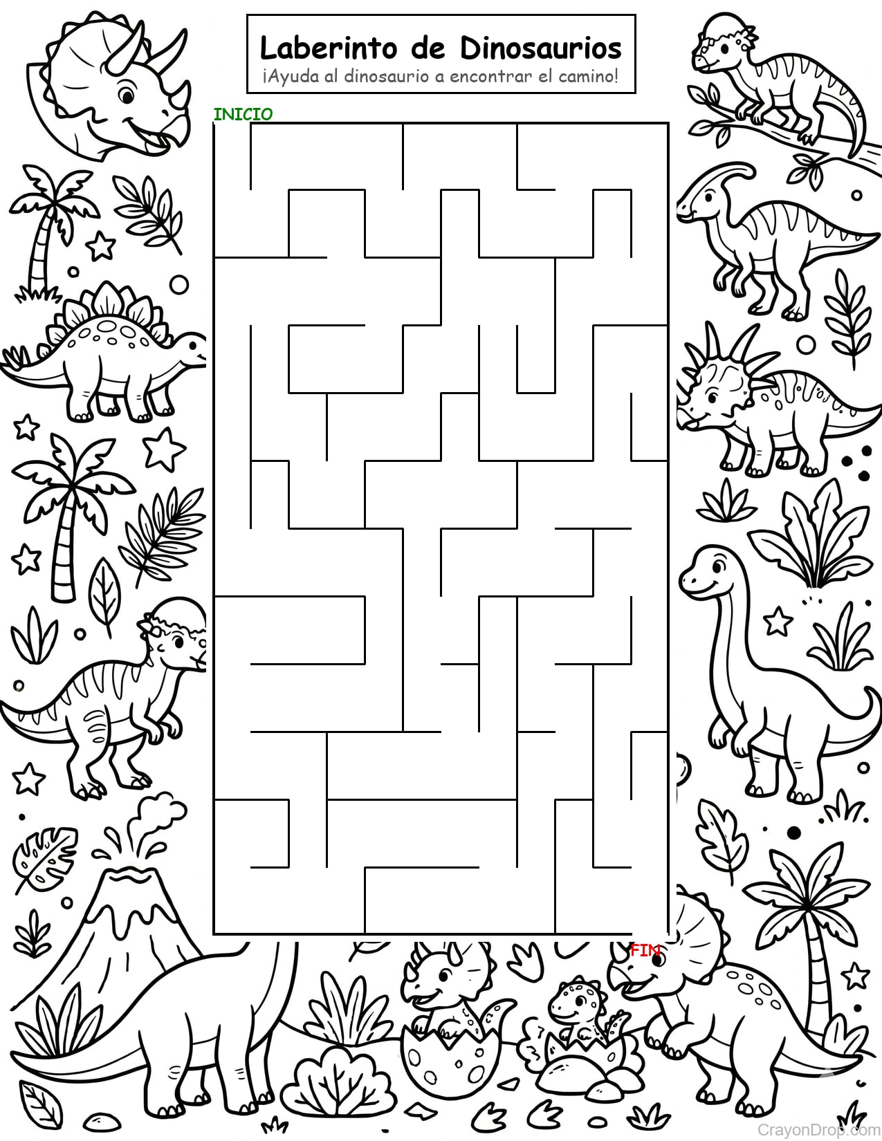 Maze Dino página para colorear