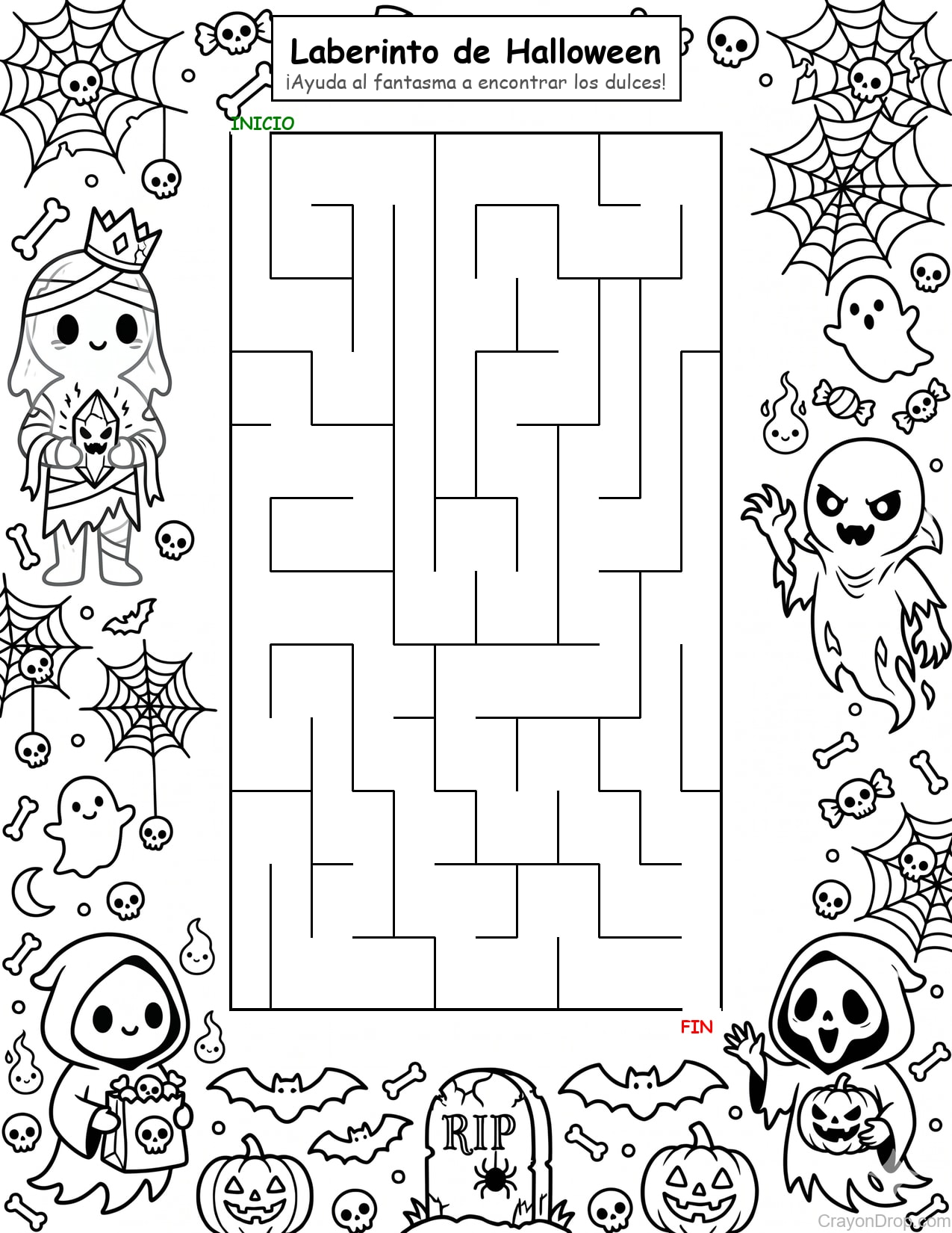 Maze Halloween página para colorear