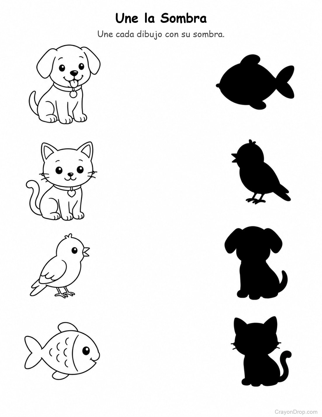 Ap Animals Shadow Match página para colorear