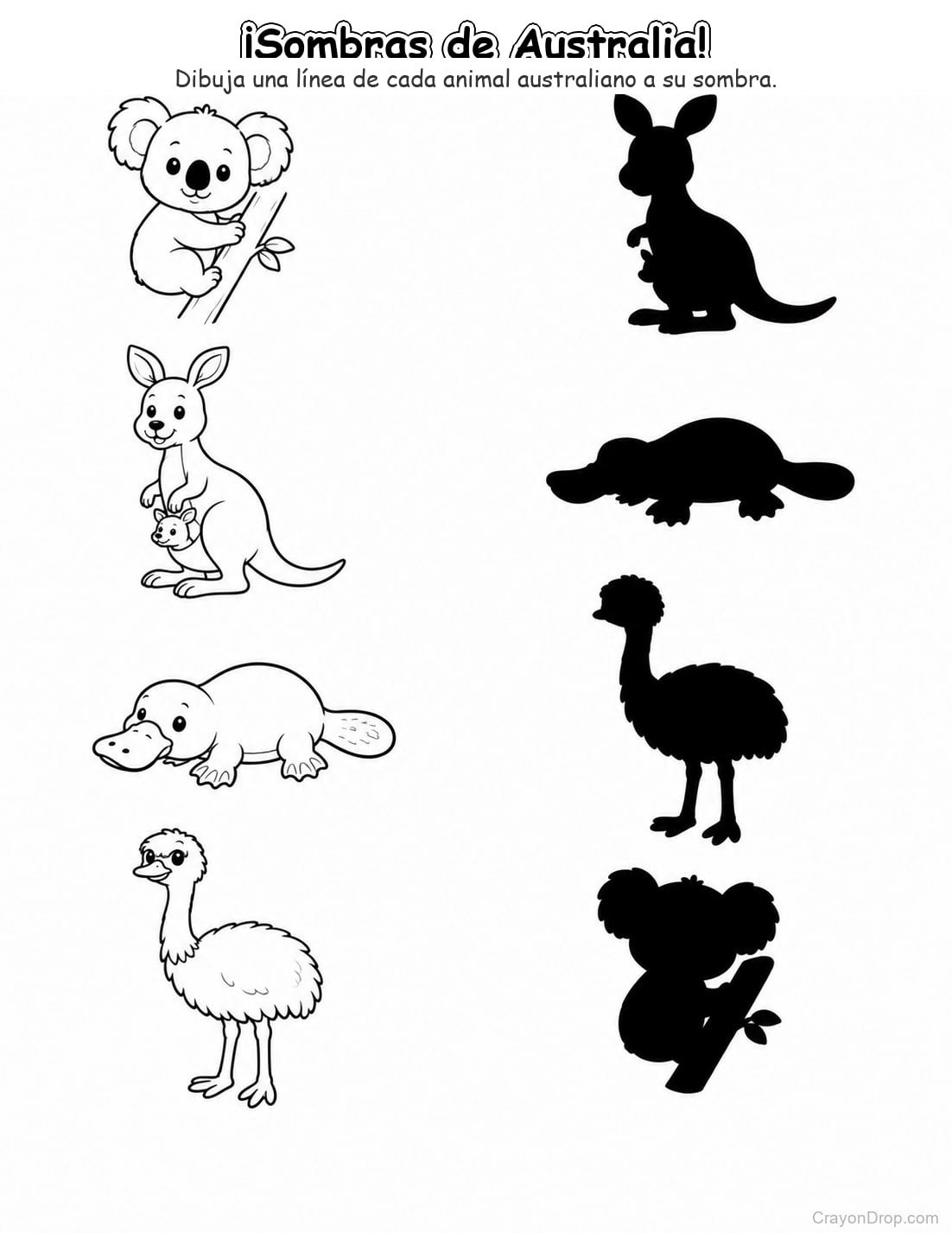 Ap Animals Shadow Match página para colorear