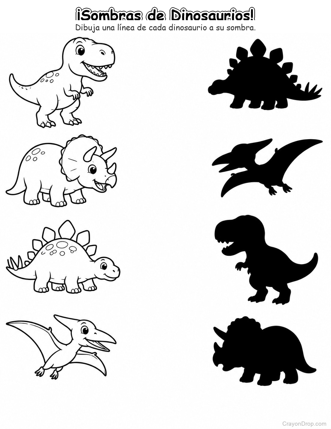 Ap Dinosaurs Shadow Match página para colorear