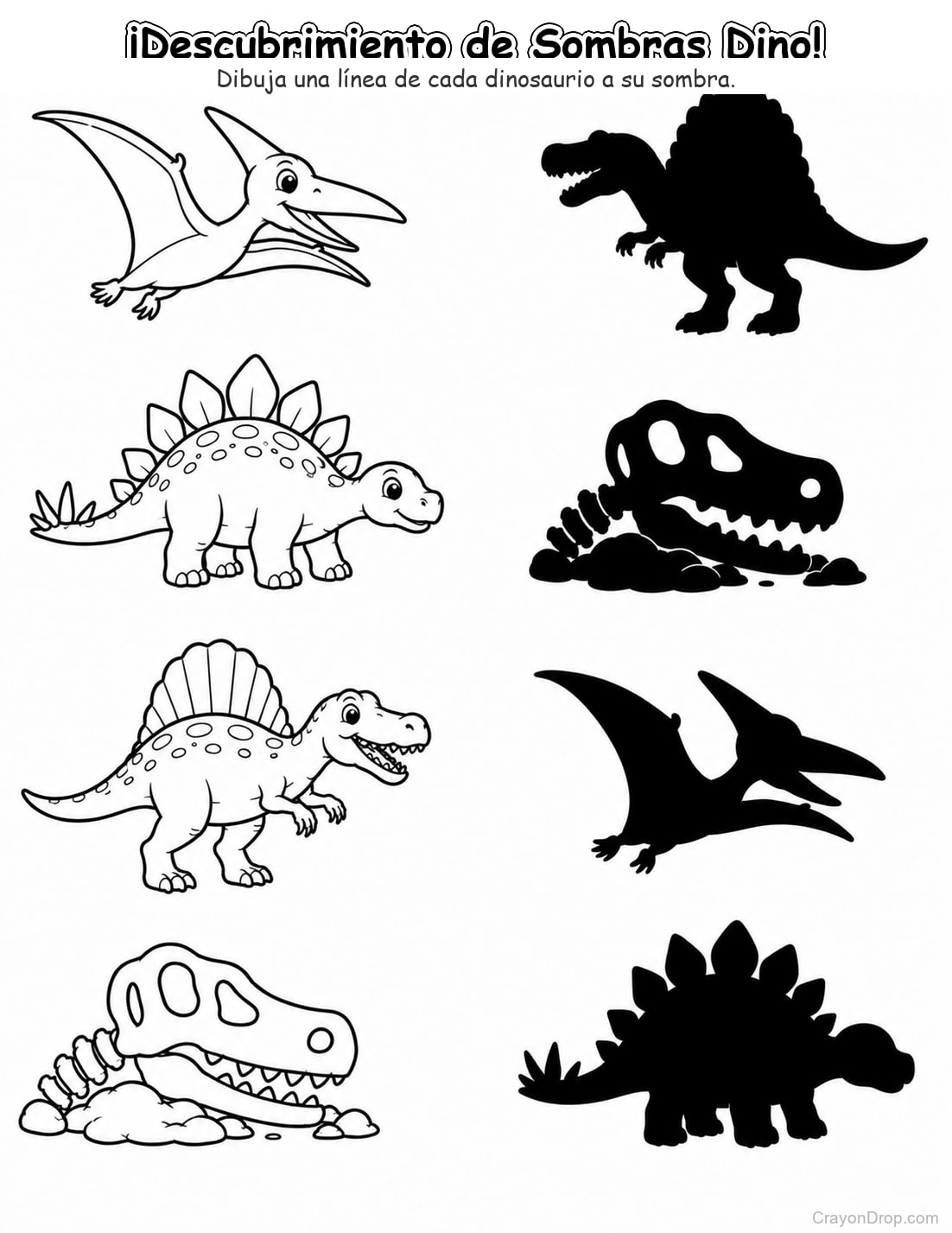 Ap Dinosaurs Shadow Match página para colorear