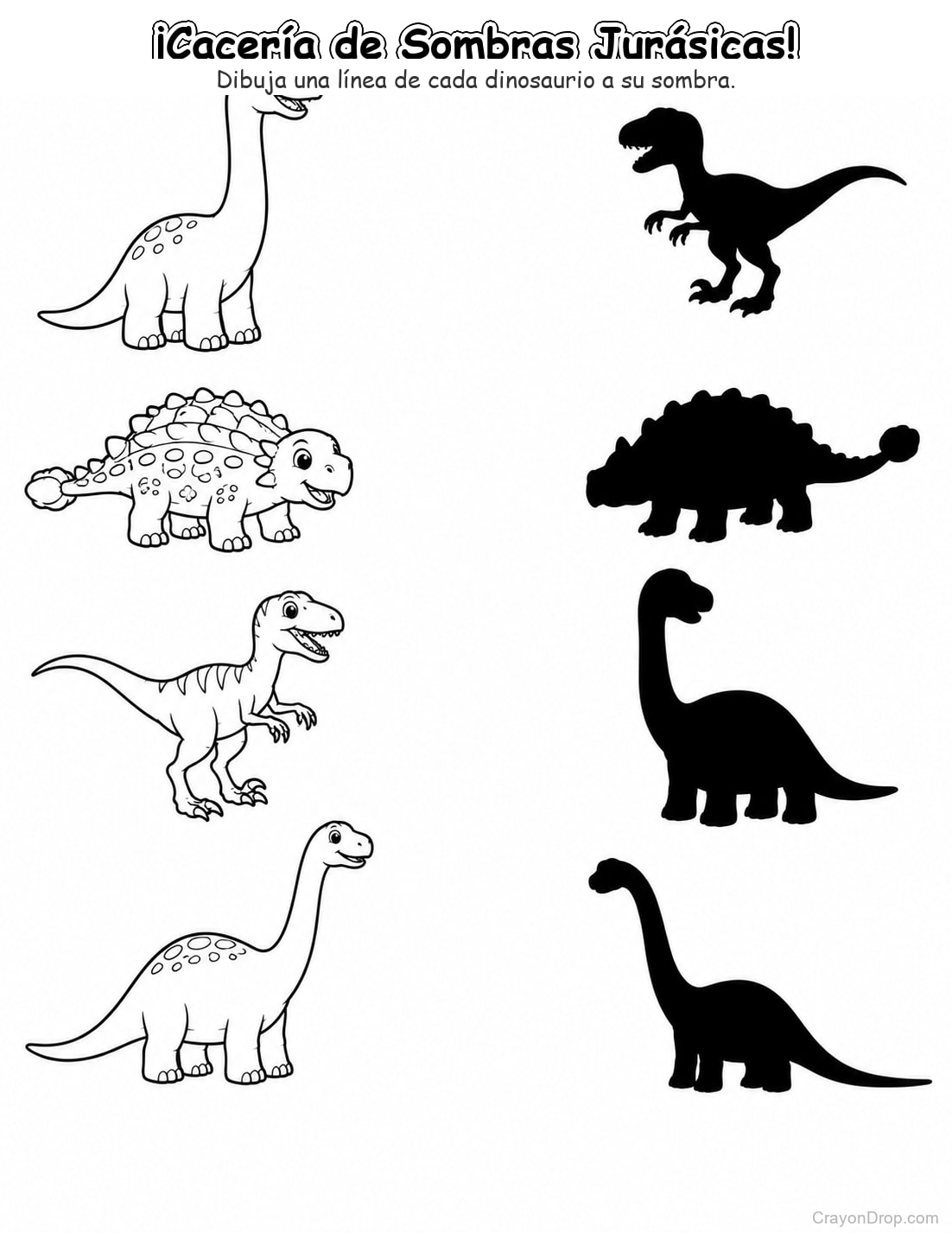 Ap Dinosaurs Shadow Match página para colorear