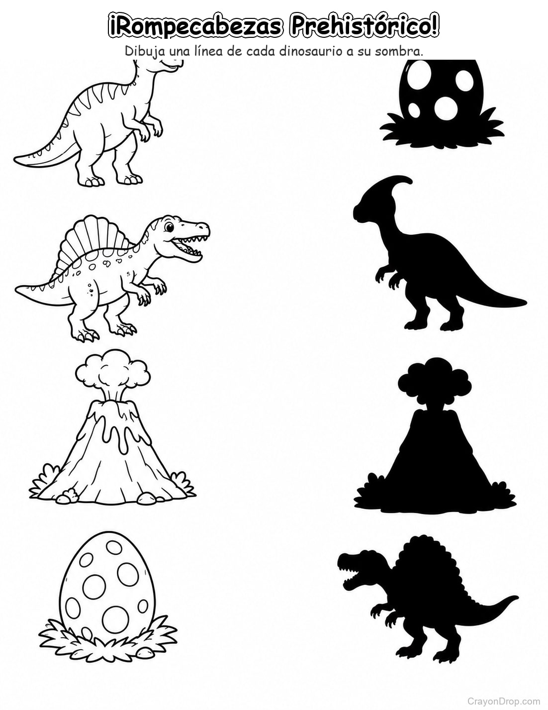 Ap Dinosaurs Shadow Match página para colorear