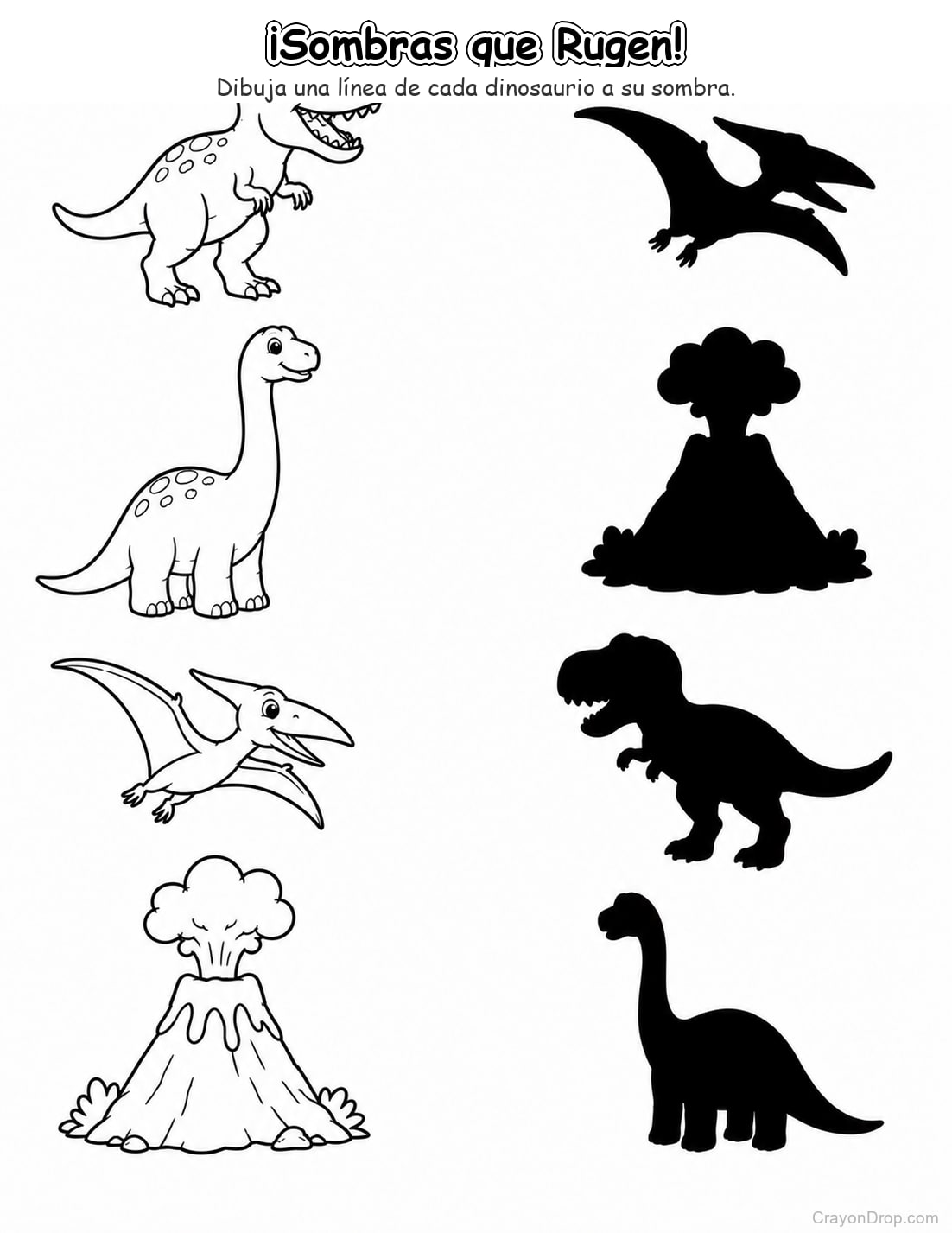 Ap Dinosaurs Shadow Match página para colorear