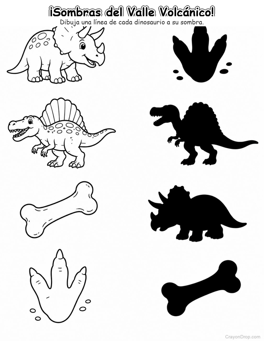 Ap Dinosaurs Shadow Match página para colorear