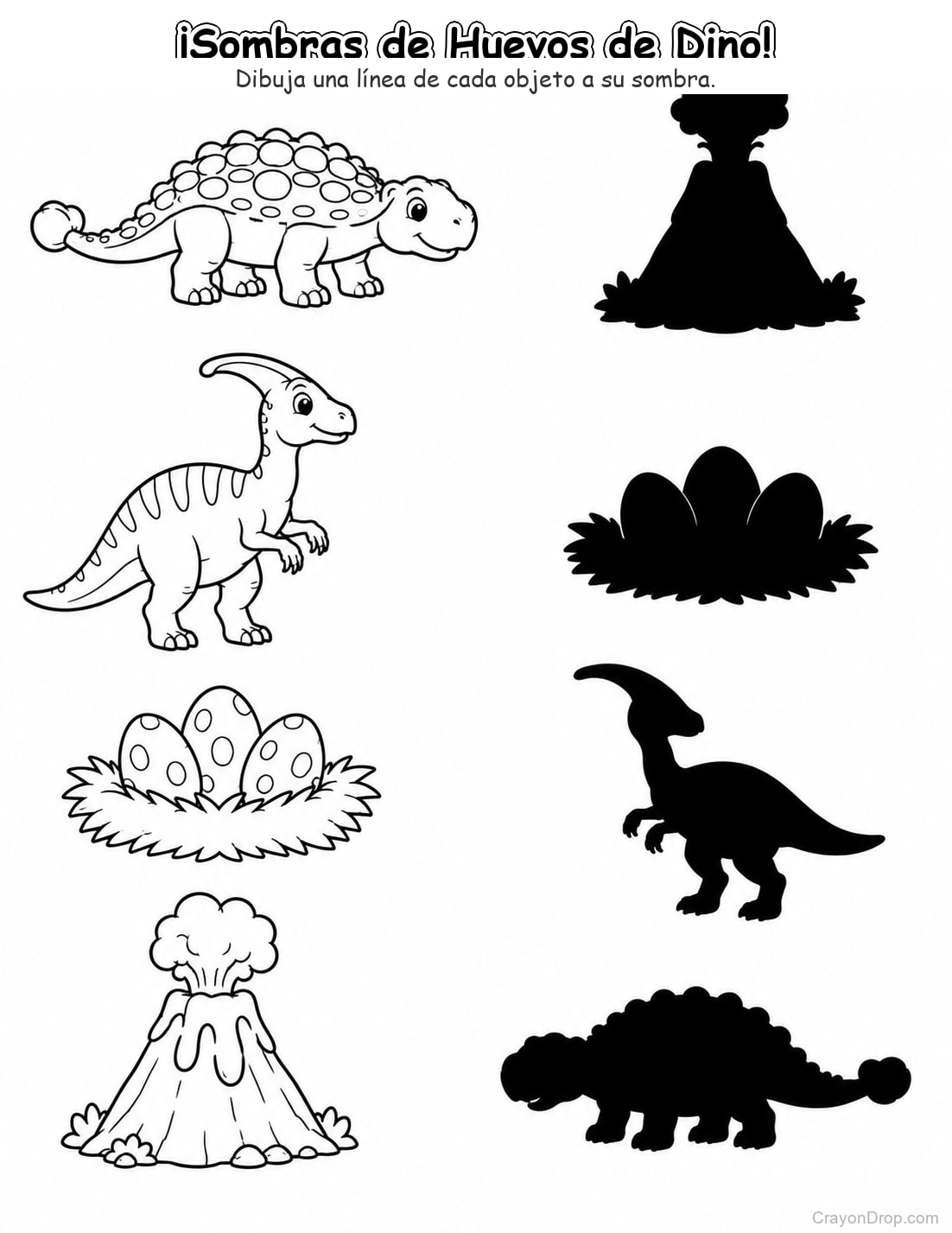 Ap Dinosaurs Shadow Match página para colorear