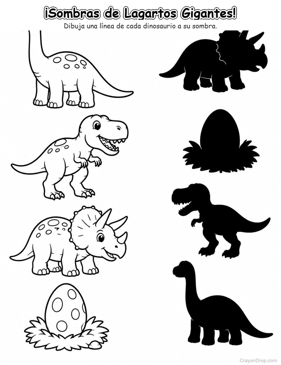 Ap Dinosaurs Shadow Match página para colorear