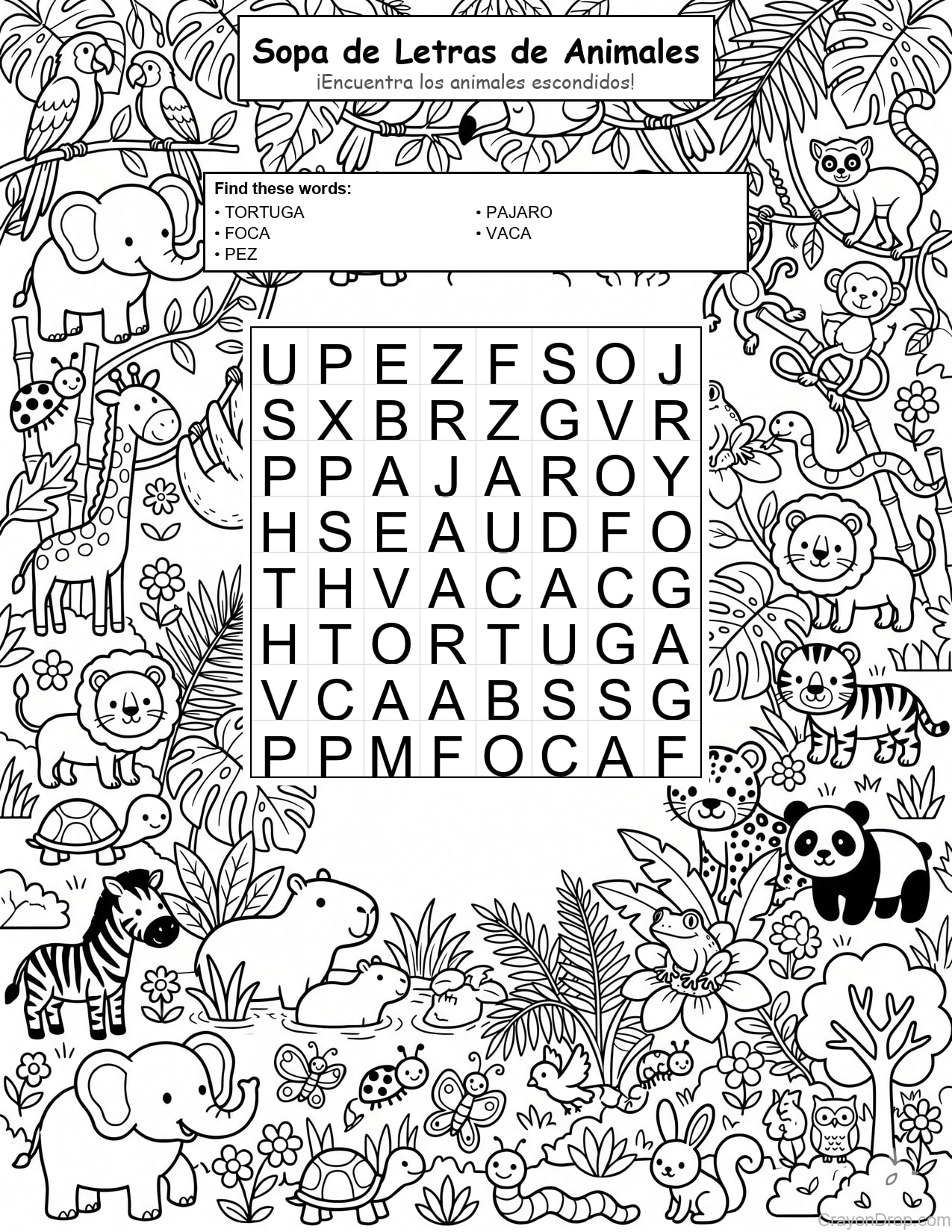 Ws Animals página para colorear