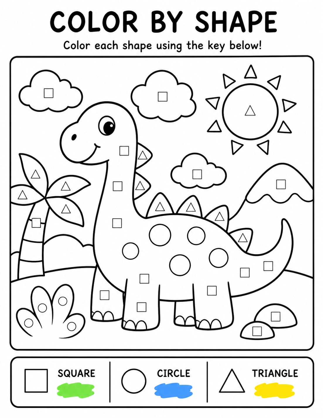 Color By Shape Dinosuar coloring page