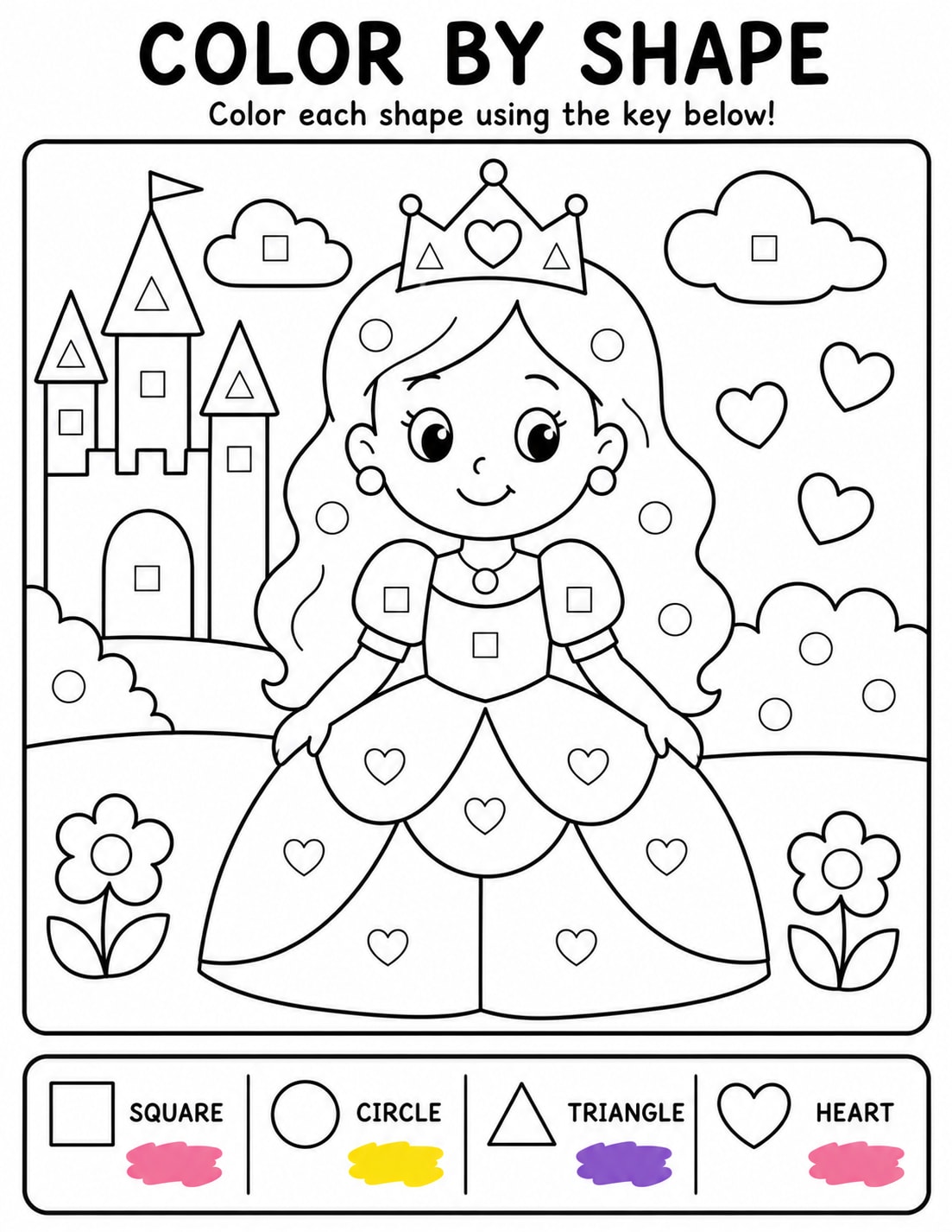 Color By Shape Princess coloring page