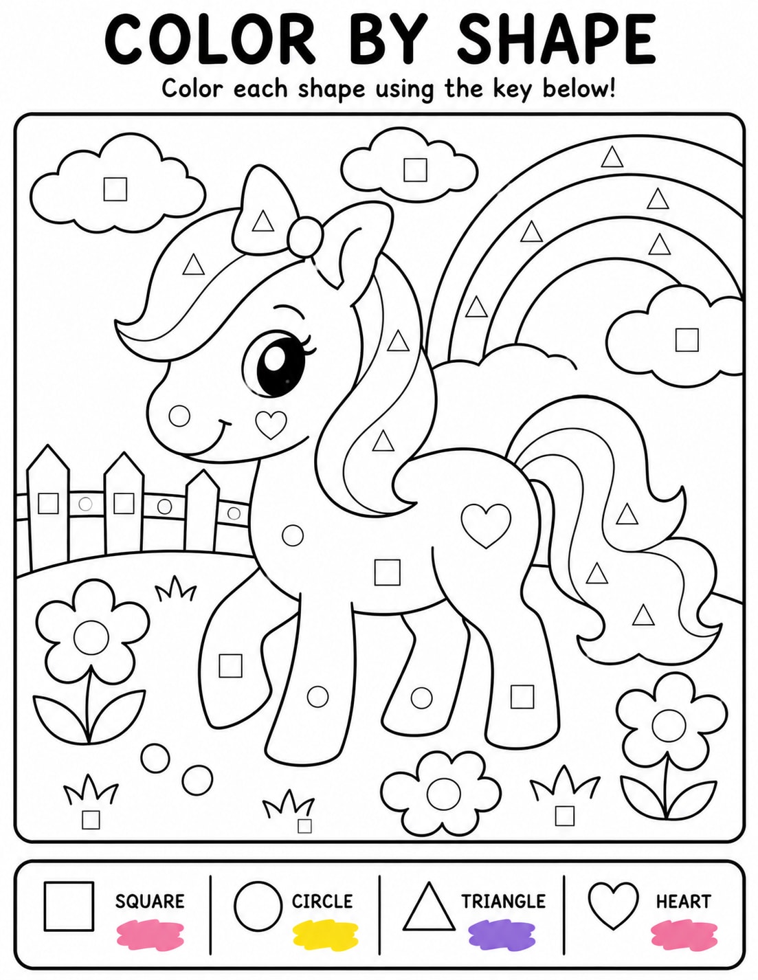 Color By Shape Unicorn coloring page