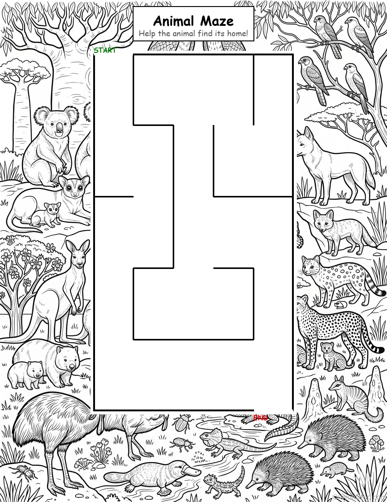 Maze Animals coloring page