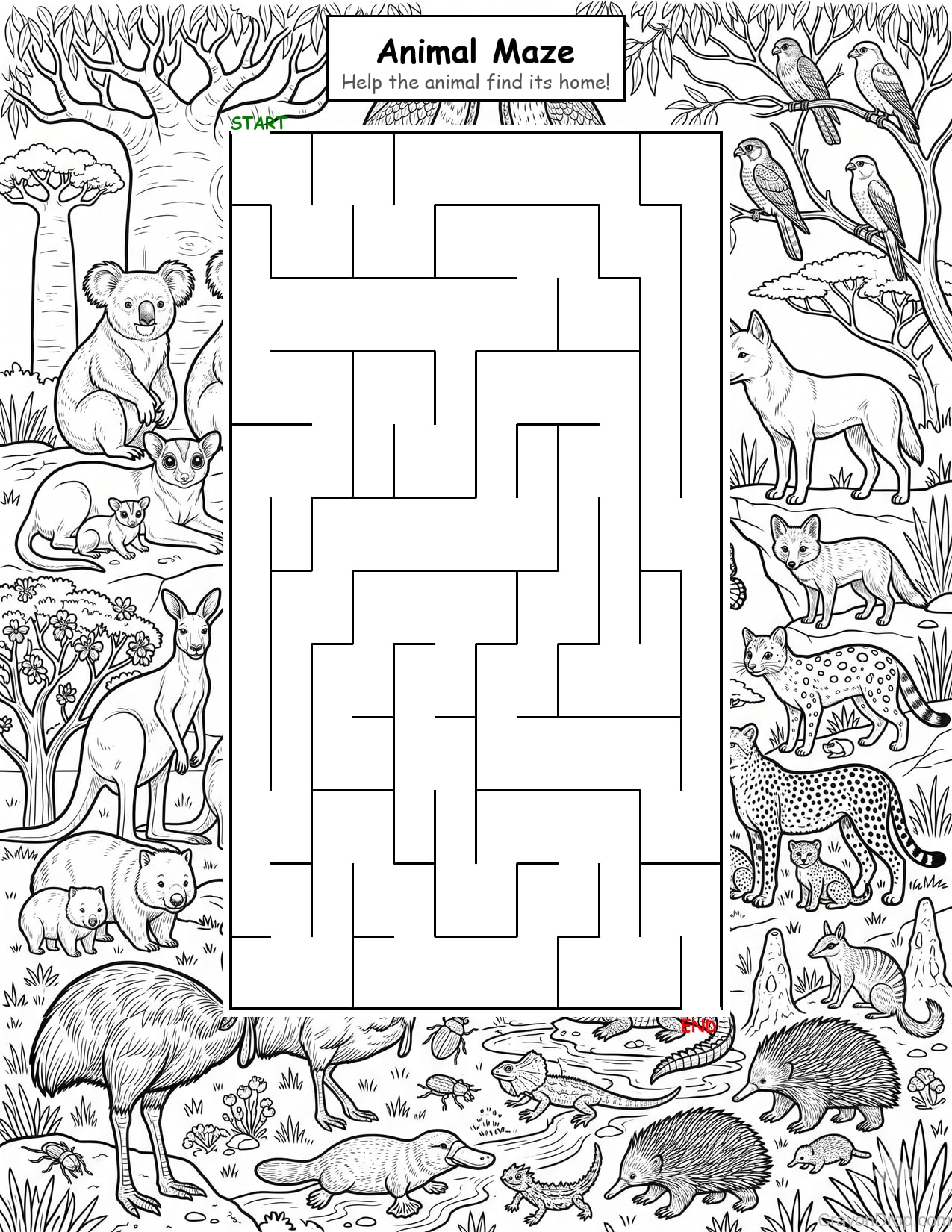 Maze Animals coloring page