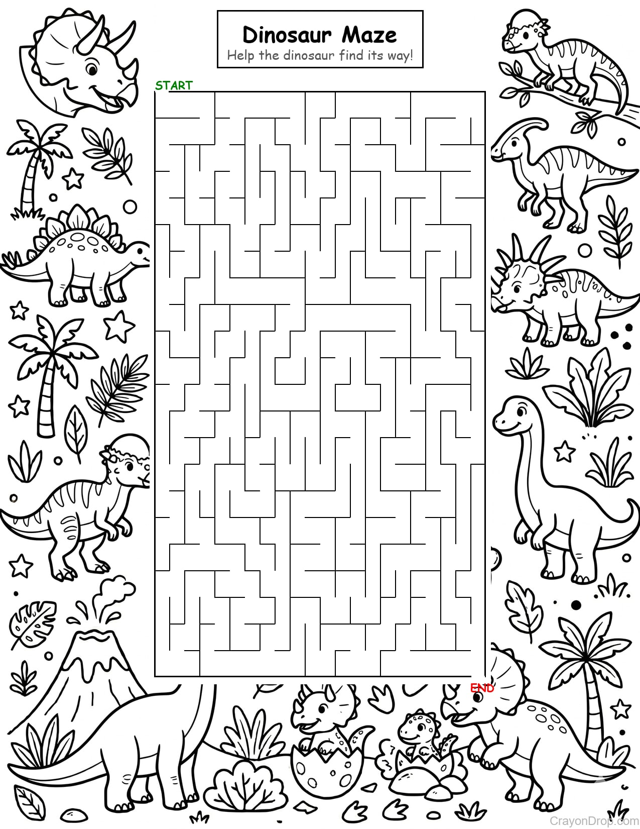 Maze Dino Hard coloring page