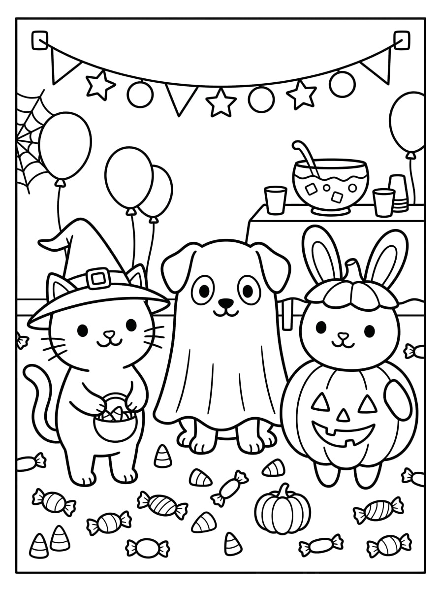 Medium Costume Party Animals coloring page