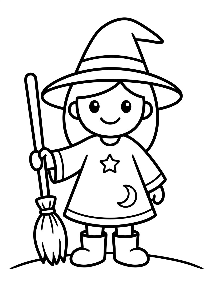 Easy Friendly Witch Broom coloring page