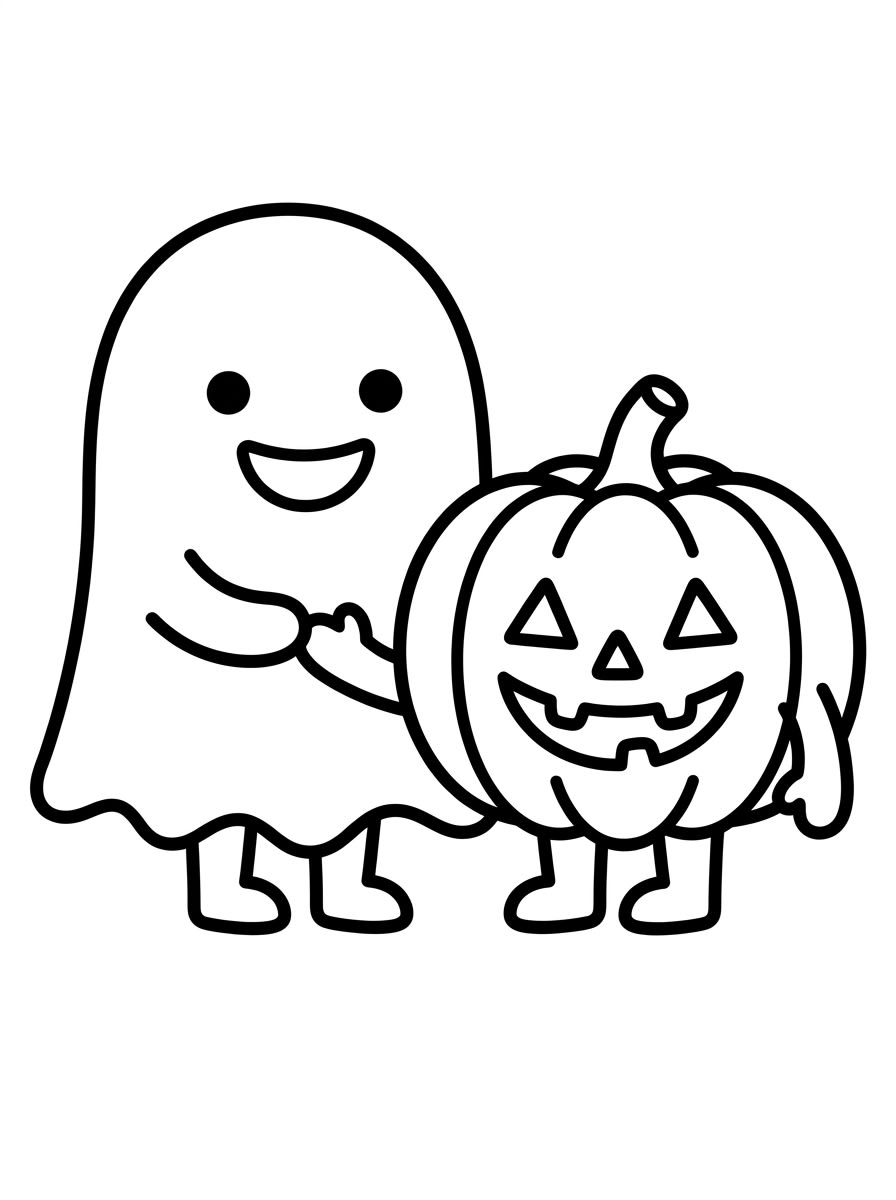 Easy Ghost Pumpkin Friends coloring page