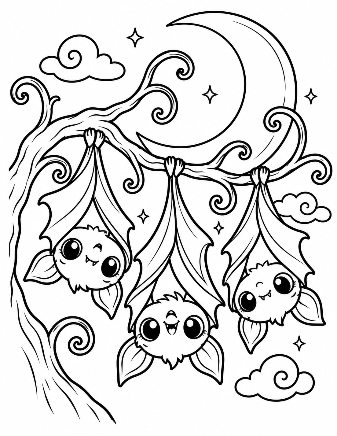 Easy Bat Trio Gothic Whimsy coloring page