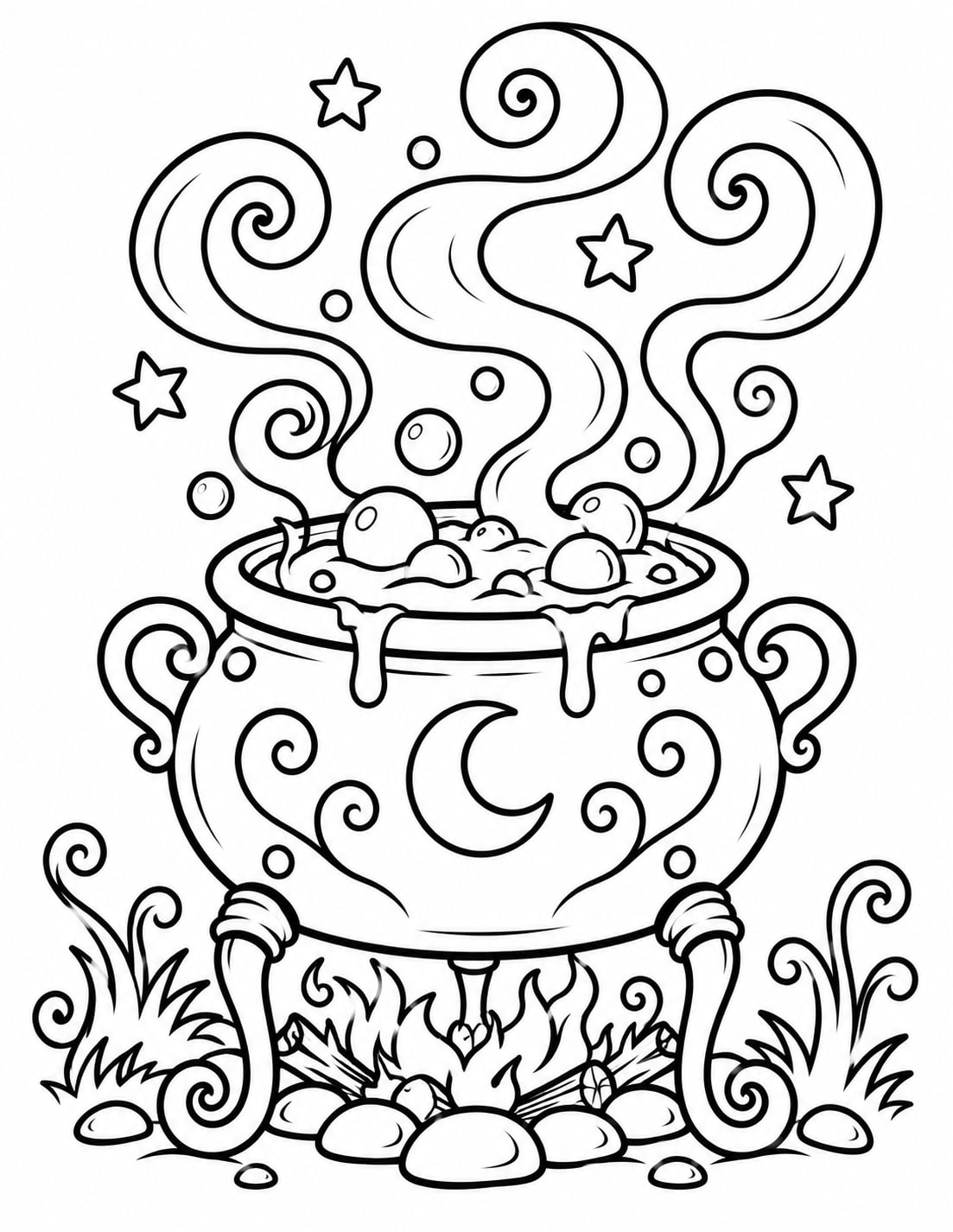 Easy Cauldron Gothic Whimsy coloring page