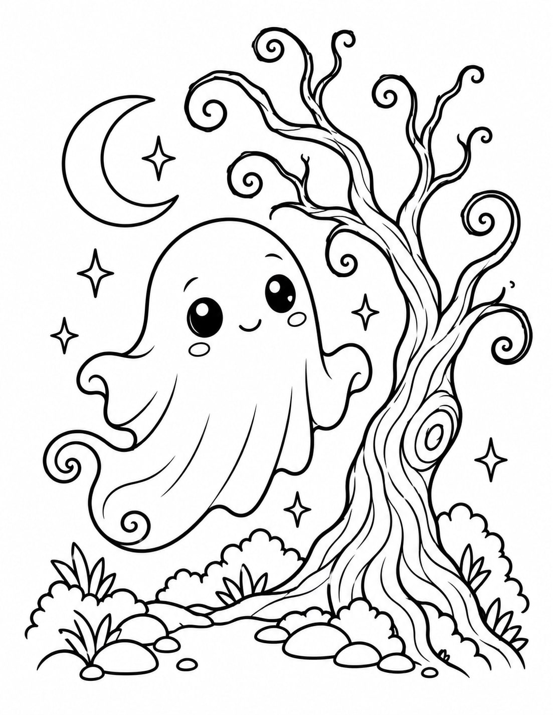 Easy Friendly Ghost Gothic Whimsy coloring page