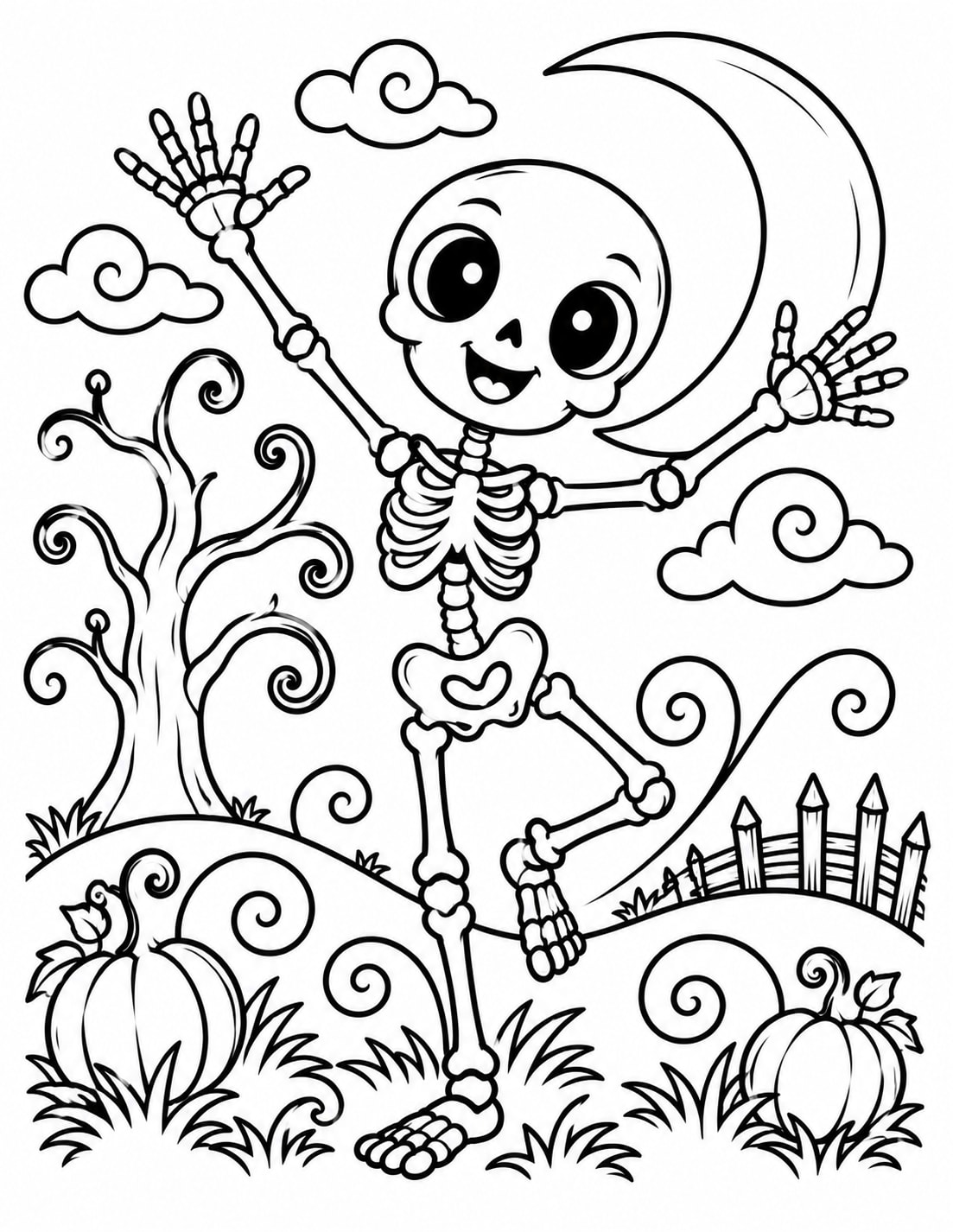 Medium Friendly Skeleton Gothic Whimsy coloring page