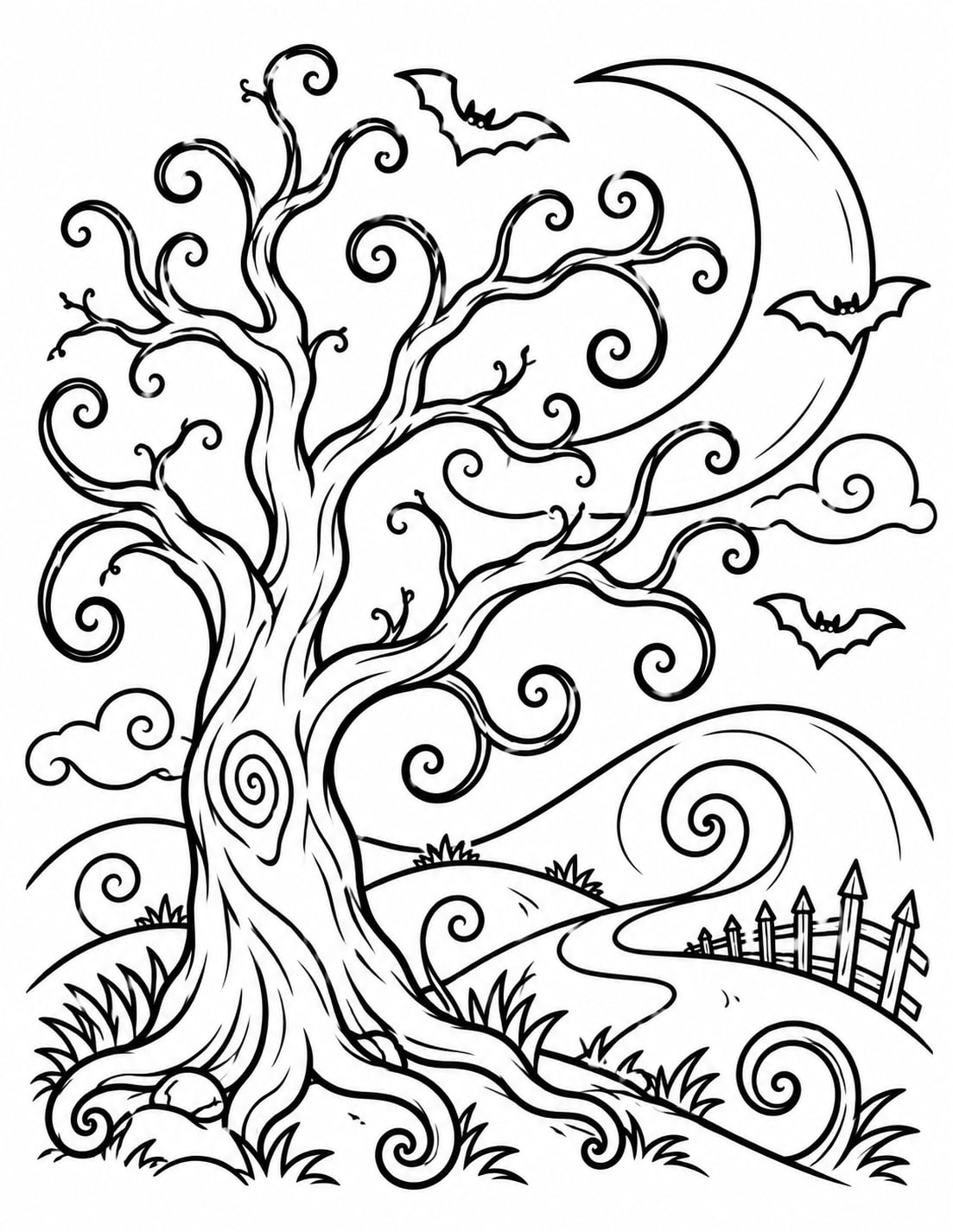 Medium Gothic Tree Moon Gothic Whimsy coloring page